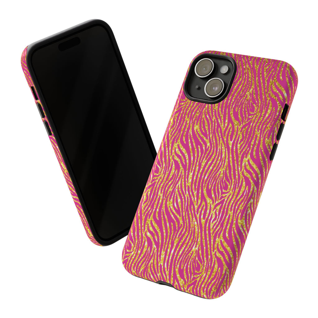 Pink Gold Zebra Print Tough Case for iPhone, Galaxy, or Google Pixel