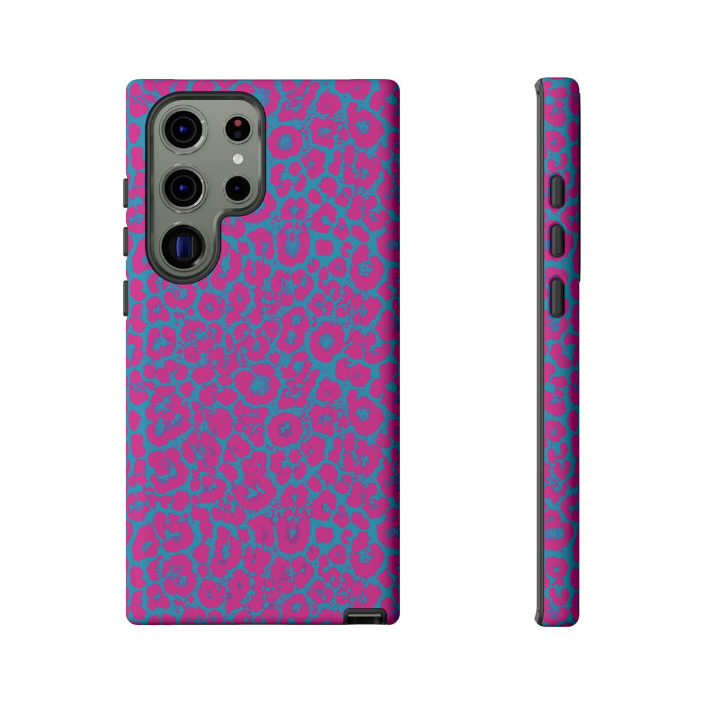 Pink Blue Leopard Tough Phone Case iPhone, Galaxy, or Google Pixel