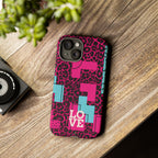 Pink Love Retro Blocks Leopard RG Tough Phone Case for iPhone, Galaxy, or Google Pixel
