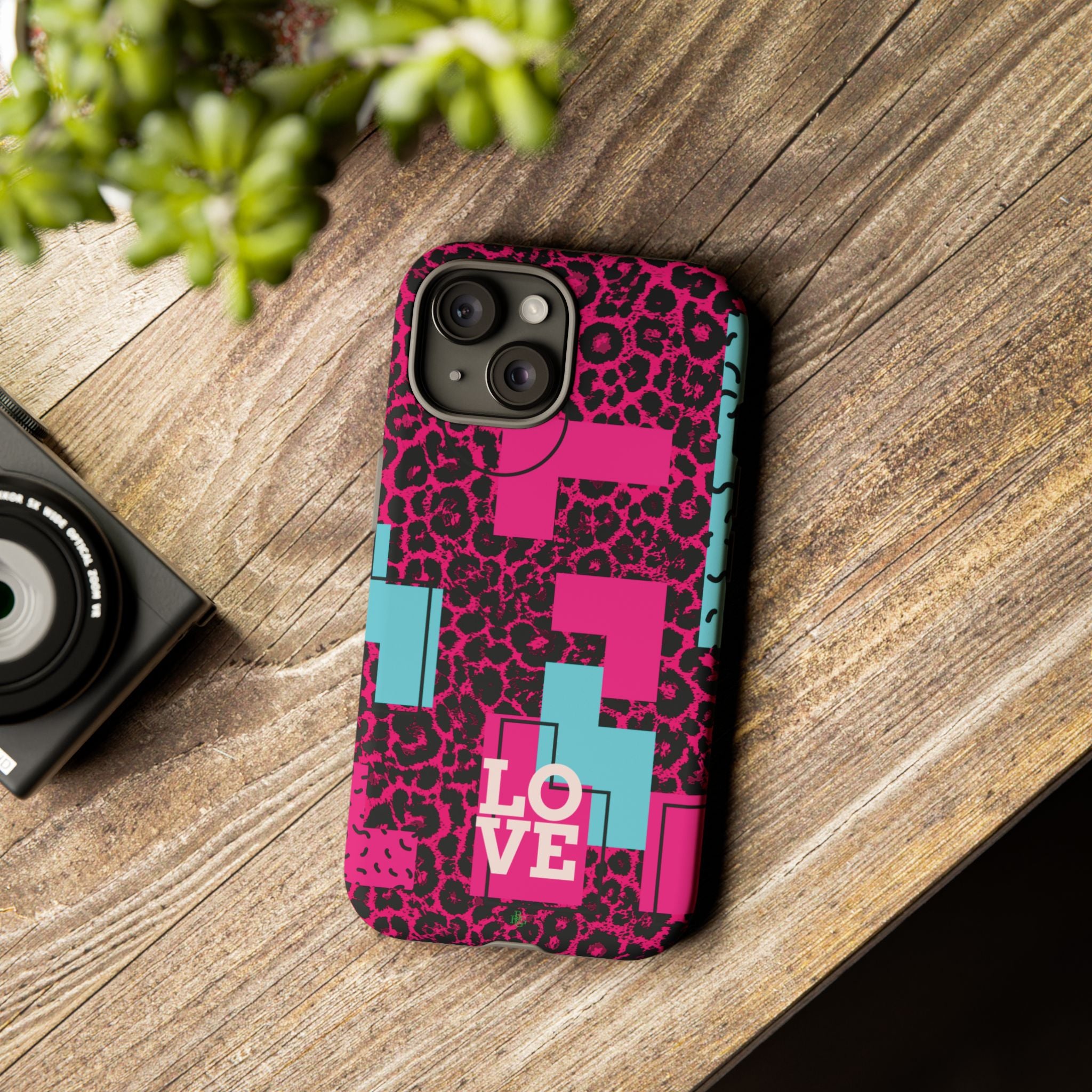 Pink Love Retro Blocks Leopard RG Tough Phone Case for iPhone, Galaxy, or Google Pixel
