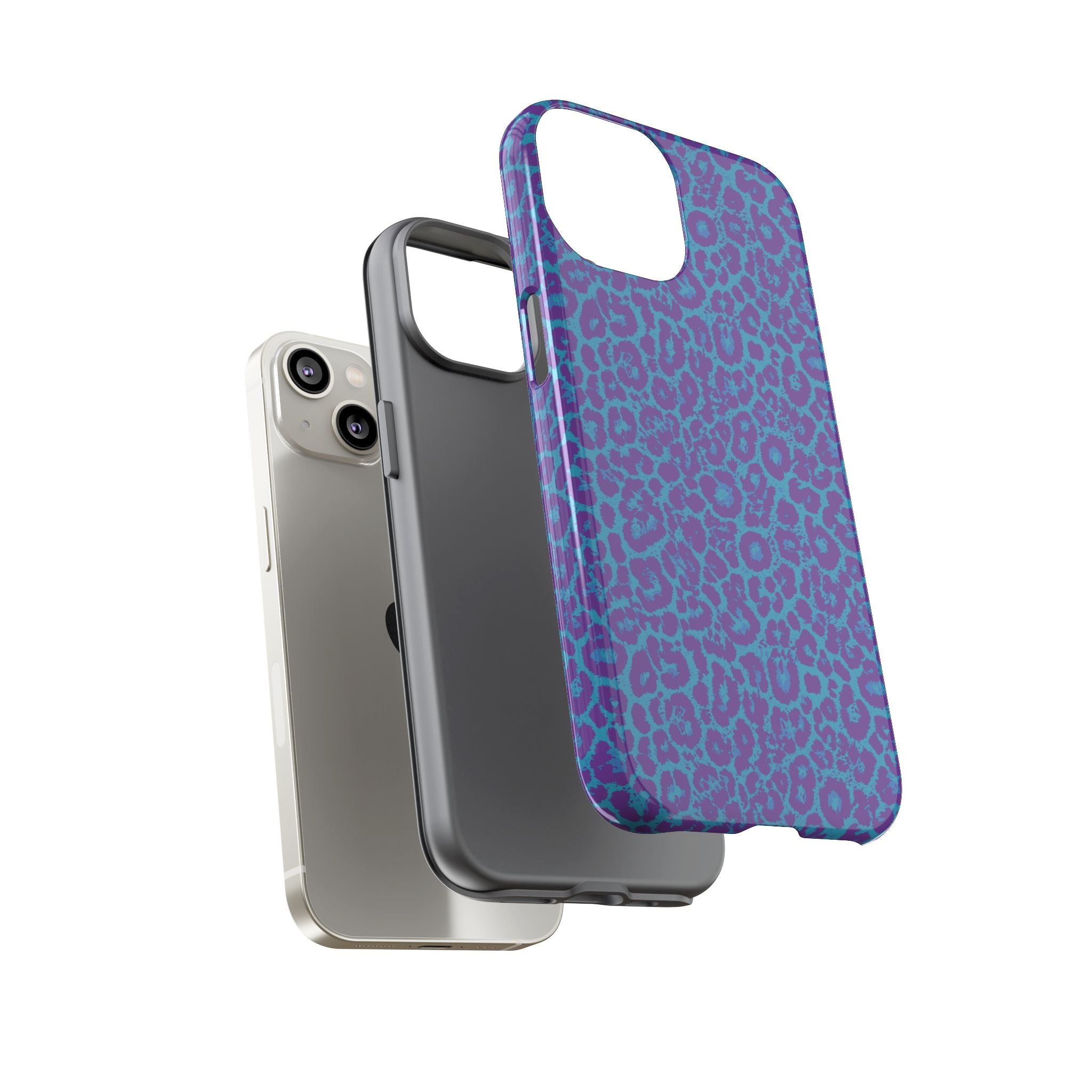 Leopard Printed Purple Blue Tough Phone Case for iPhone, Galaxy, or Google Pixel