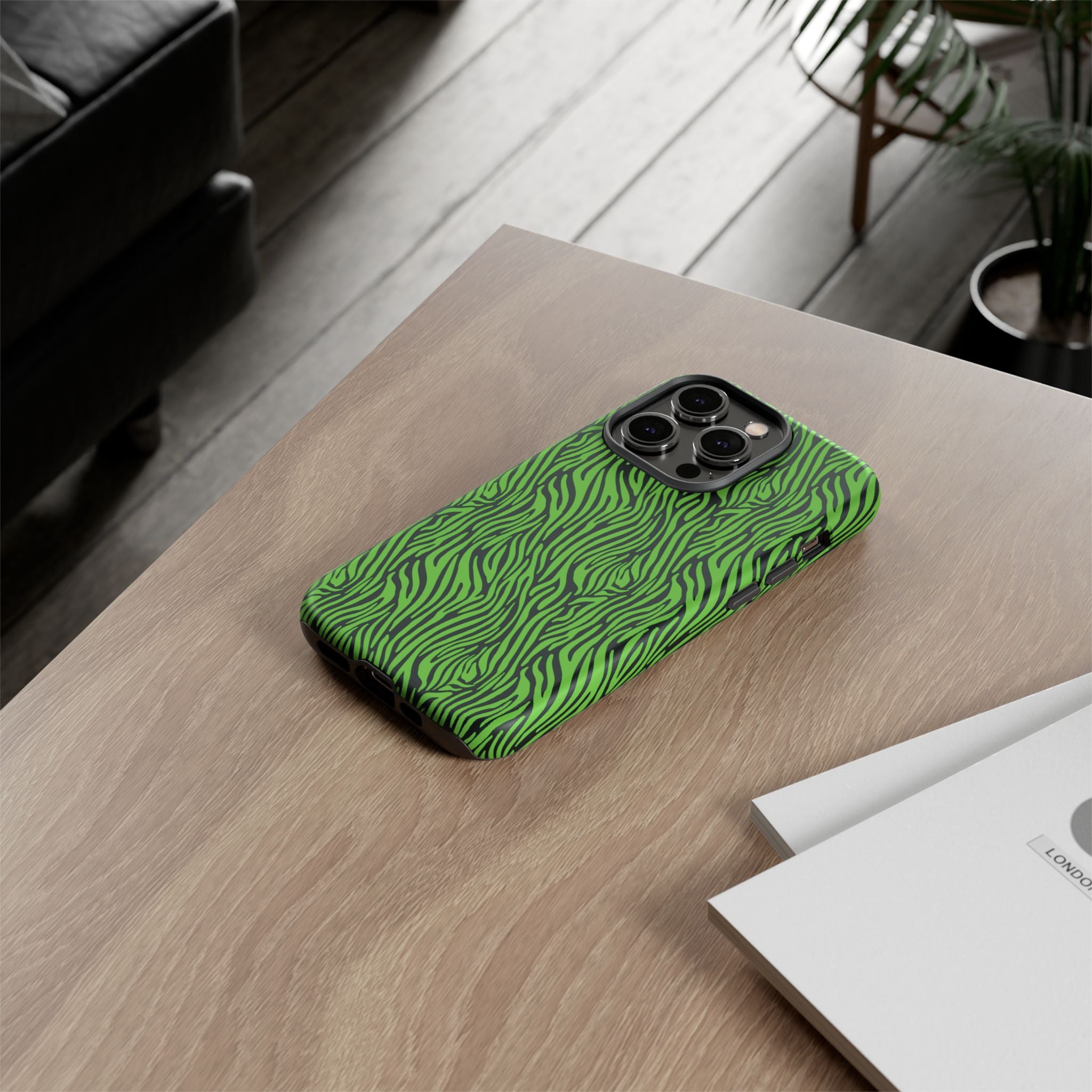 Neon Green Zebra Tough Phone Case iPhone, Galaxy, or Google Pixel