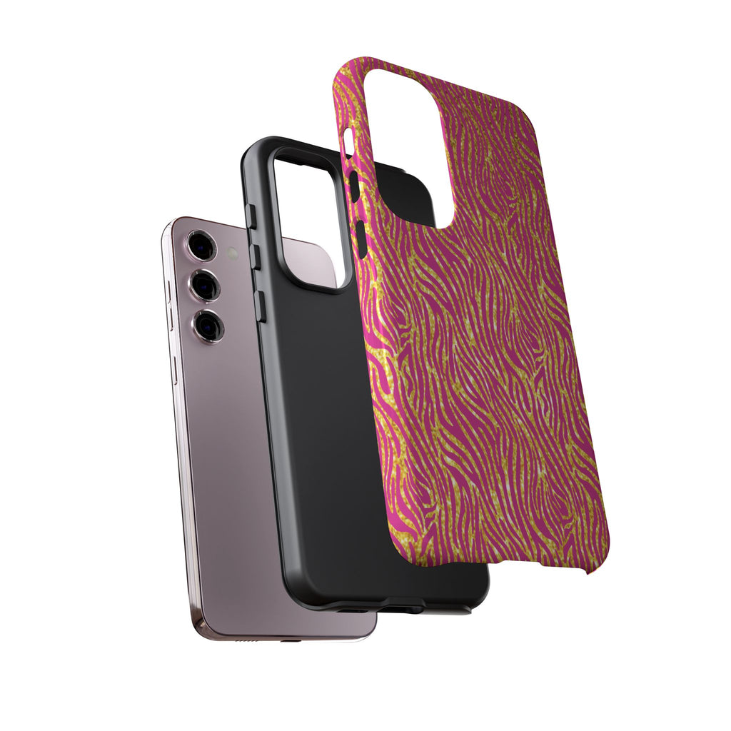 Pink Gold Zebra Print Tough Case for iPhone, Galaxy, or Google Pixel