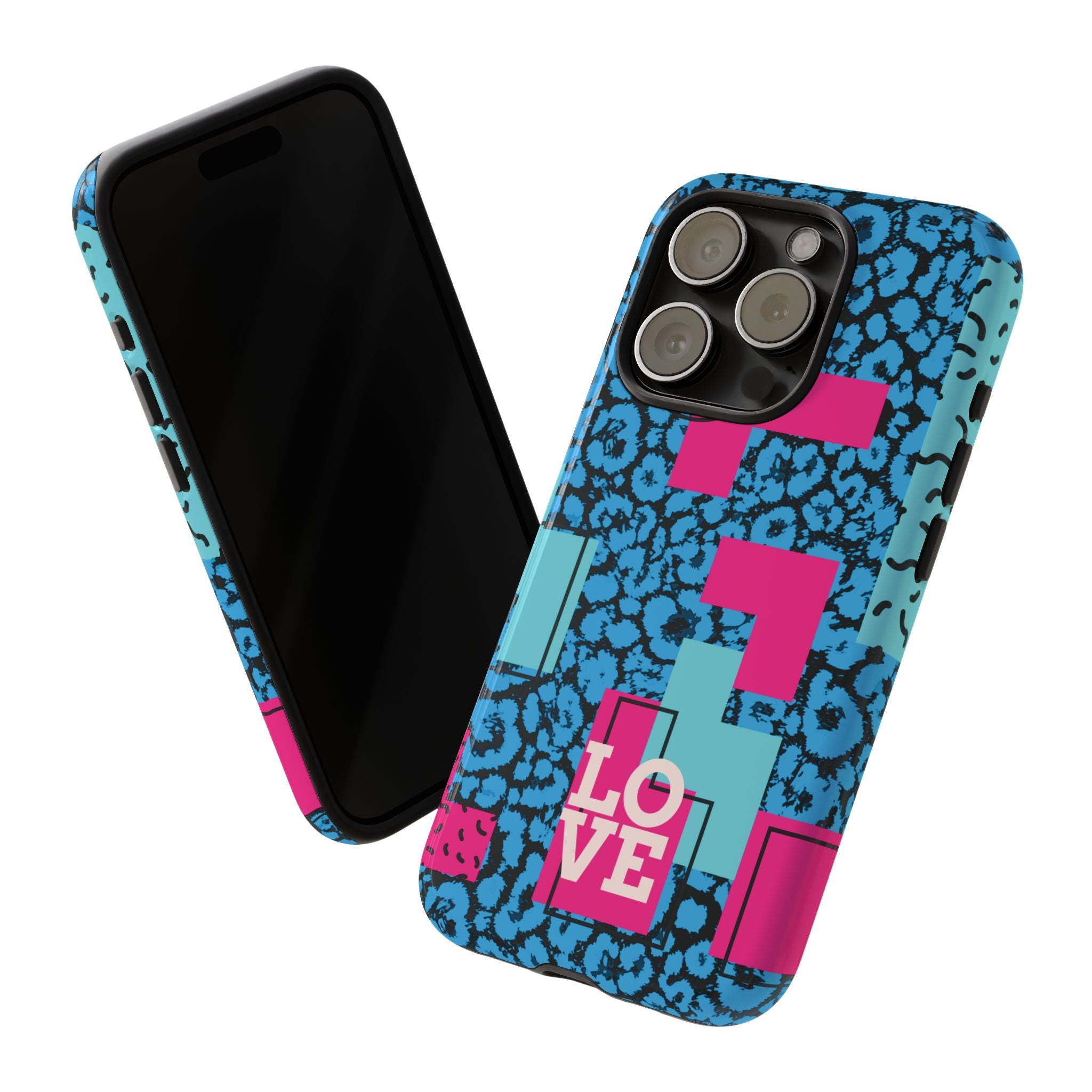 LOVE Blue Leopard 80s Vibe Tough Case for iPhone, Galaxy, or Google Pixel