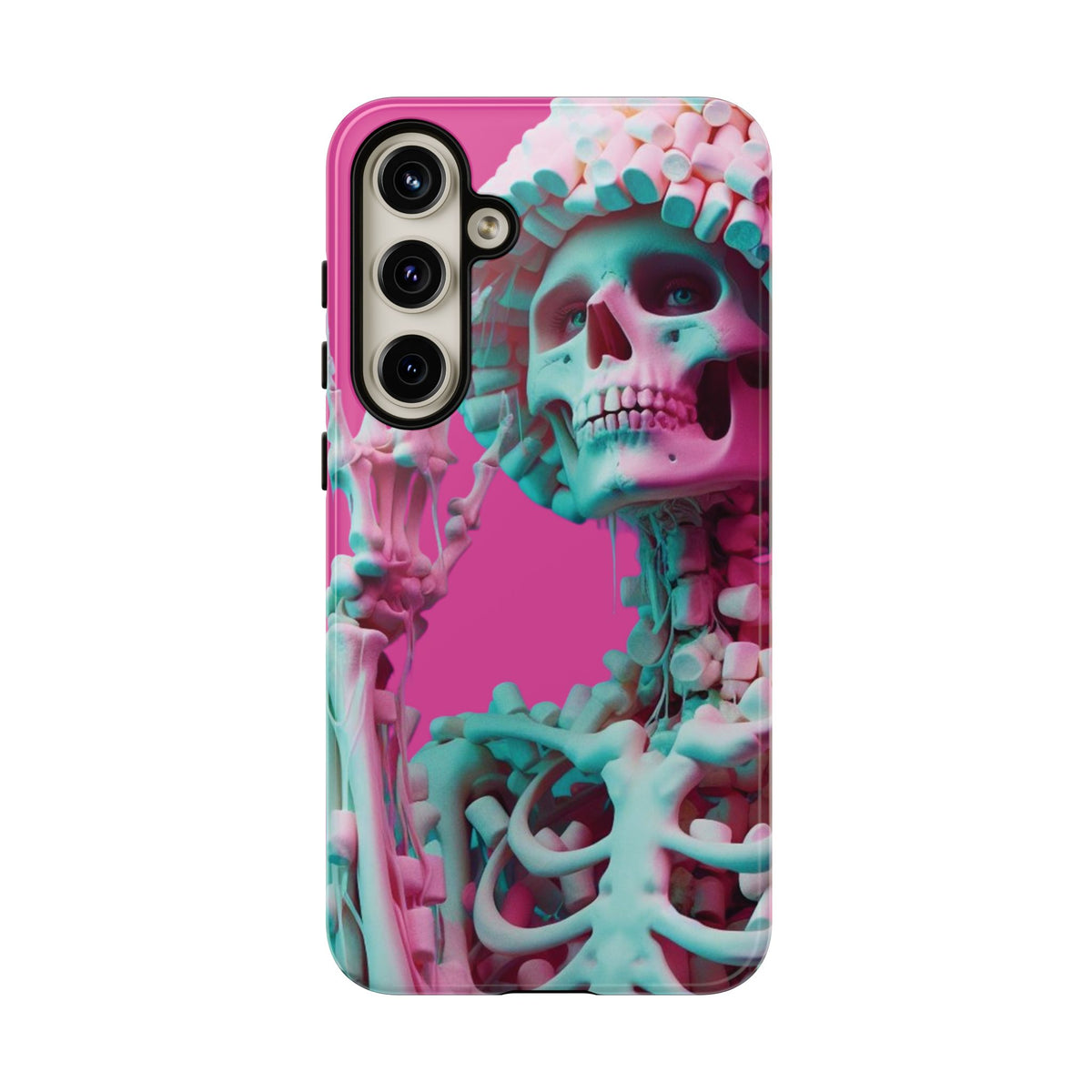 Neon Pink Skeleton Tough Phone Case for iPhone, Galaxy and Google Pixel