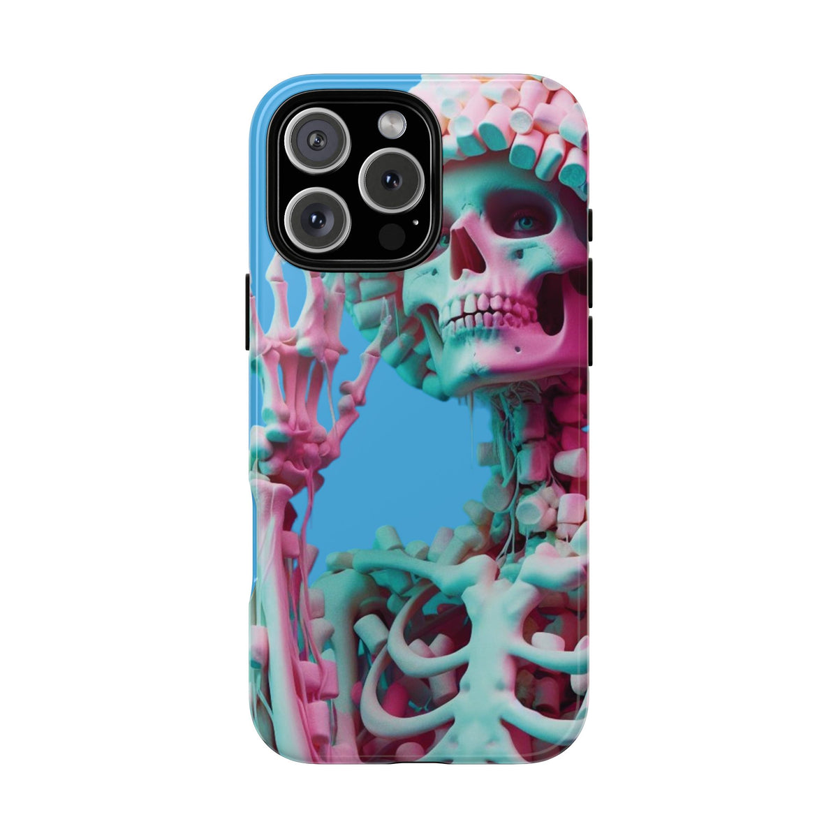 Neon Pink Skeleton Blue Tough Phone Case for iPhone, Galaxy or Google Pixel