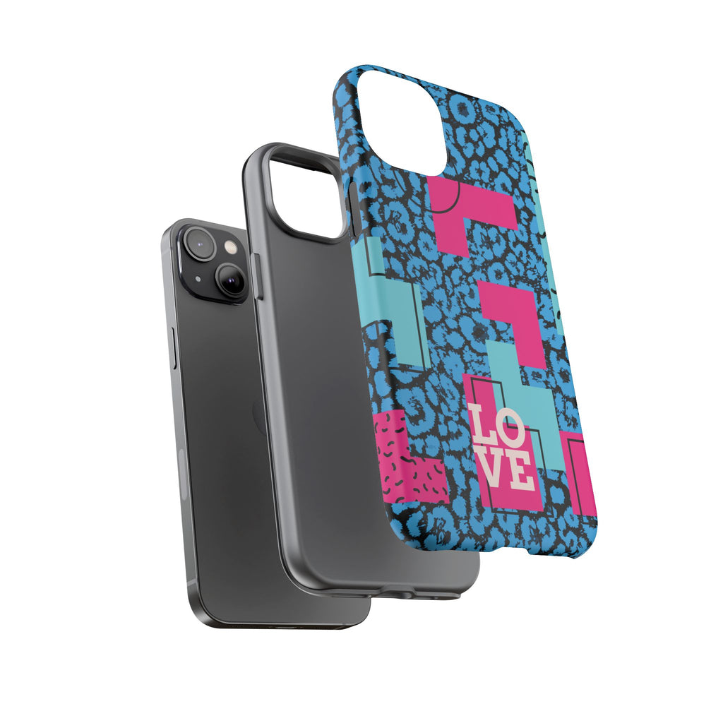 LOVE Blue Leopard 80s Vibe Tough Case for iPhone, Galaxy, or Google Pixel