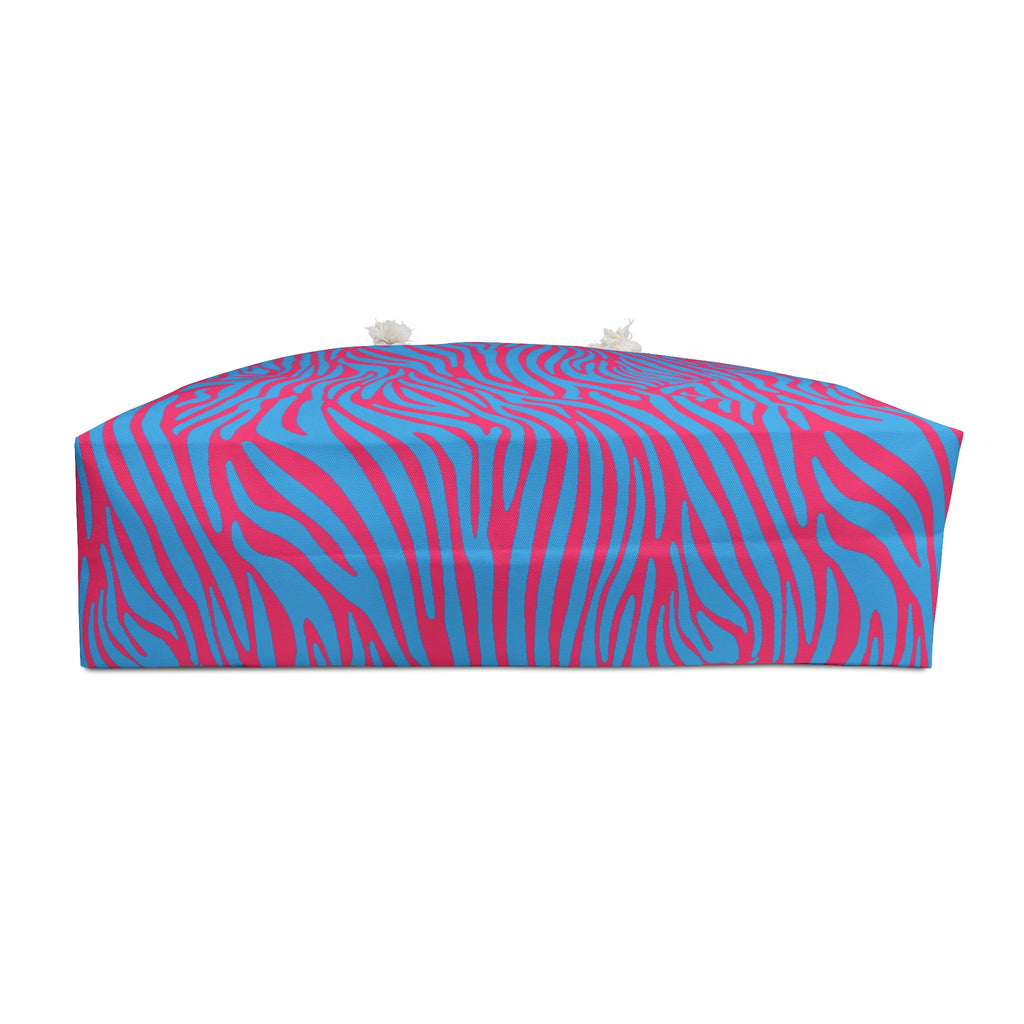 Blue Pink Zebra Eco Friendly Weekender Bag, Travel Tote, Beach Bag