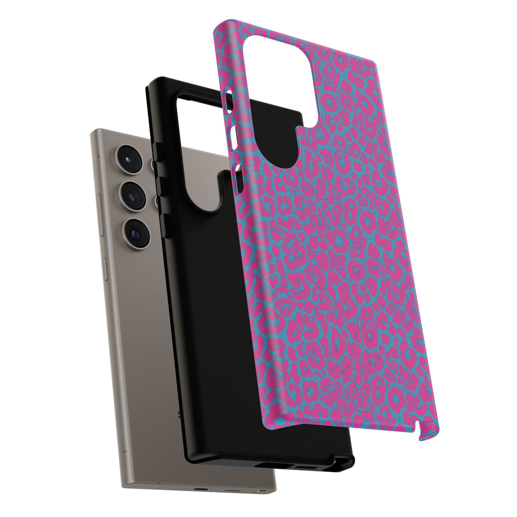 Pink Blue Leopard Tough Phone Case iPhone, Galaxy, or Google Pixel