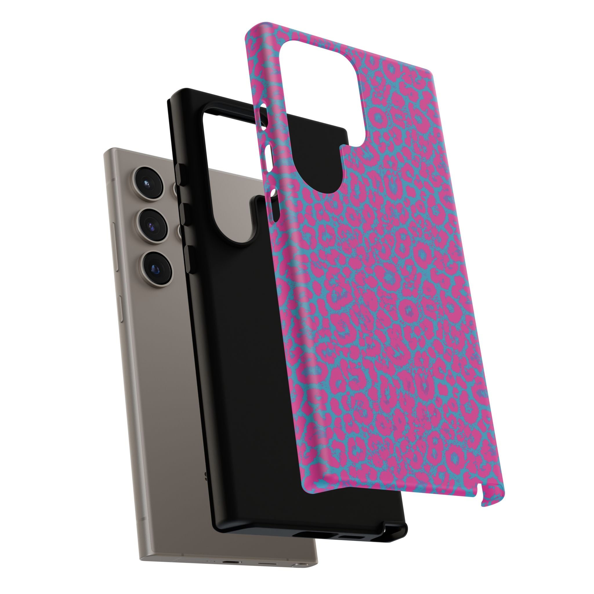 Pink Blue Leopard Tough Phone Case iPhone, Galaxy, or Google Pixel