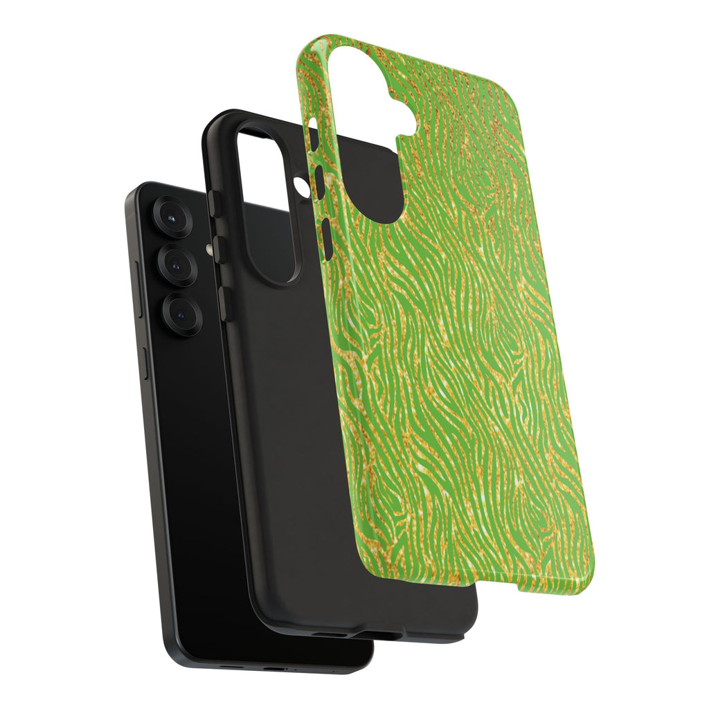 Neon Green Gold Zebra Tough Phone Case for iPhone, Galaxy, or Google Pixel