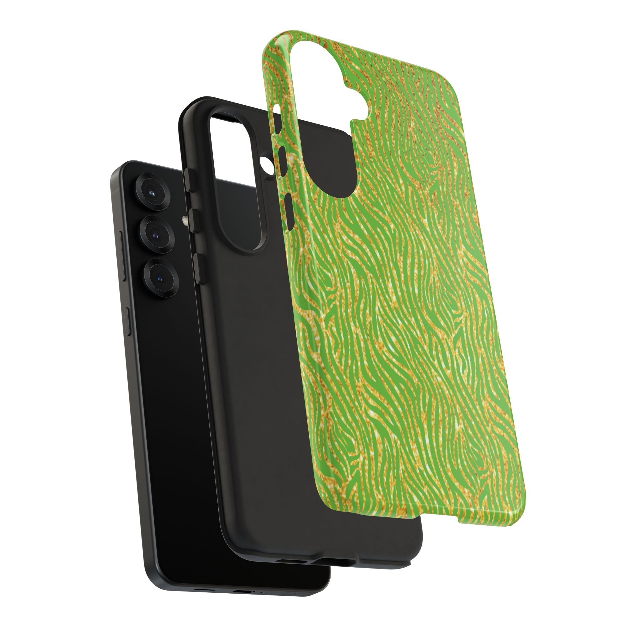 Neon Green Gold Zebra Tough Phone Case for iPhone, Galaxy, or Google Pixel