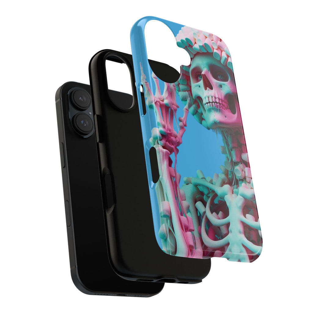 Neon Pink Skeleton Blue Tough Phone Case for iPhone, Galaxy or Google Pixel