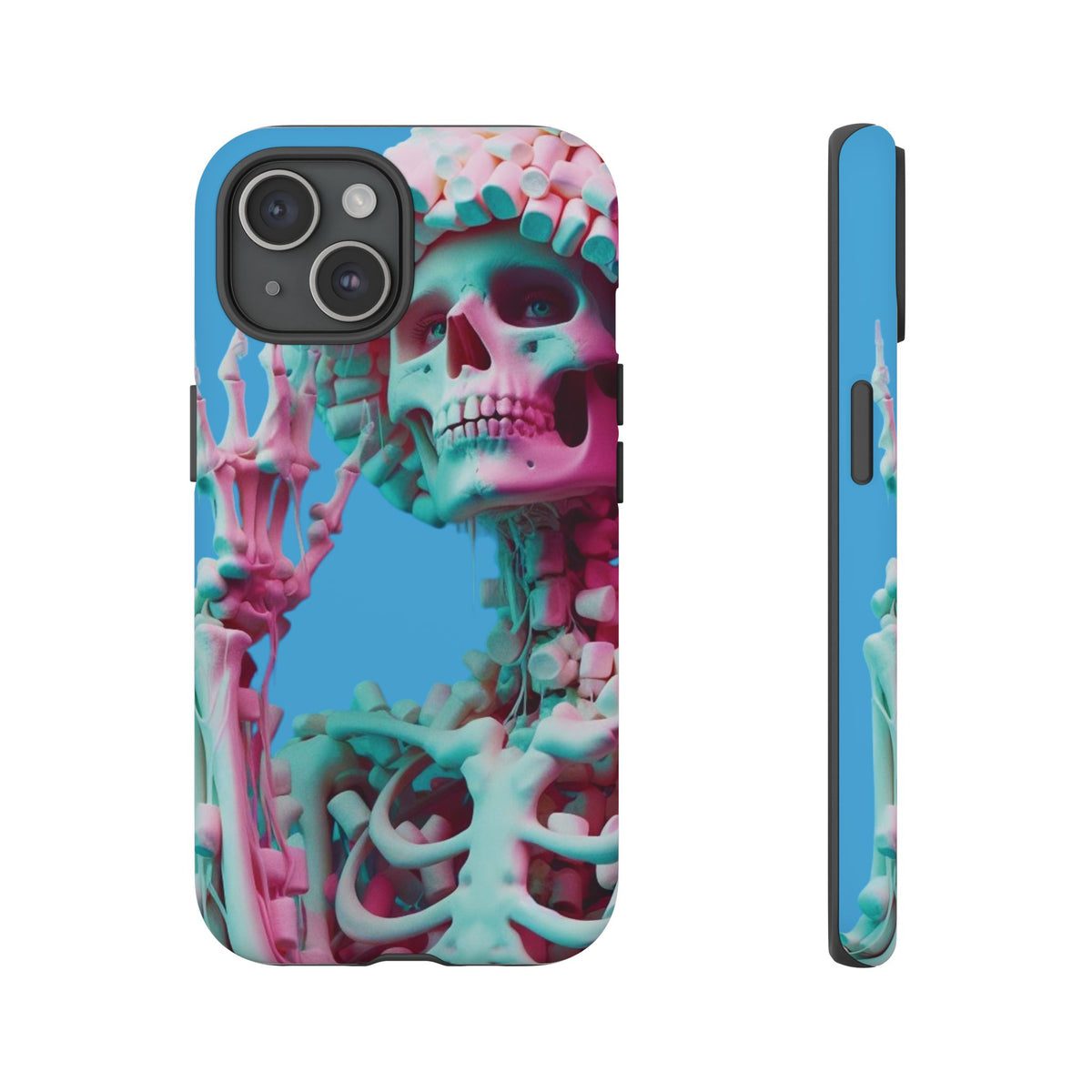 Neon Pink Skeleton Blue Tough Phone Case for iPhone, Galaxy or Google Pixel