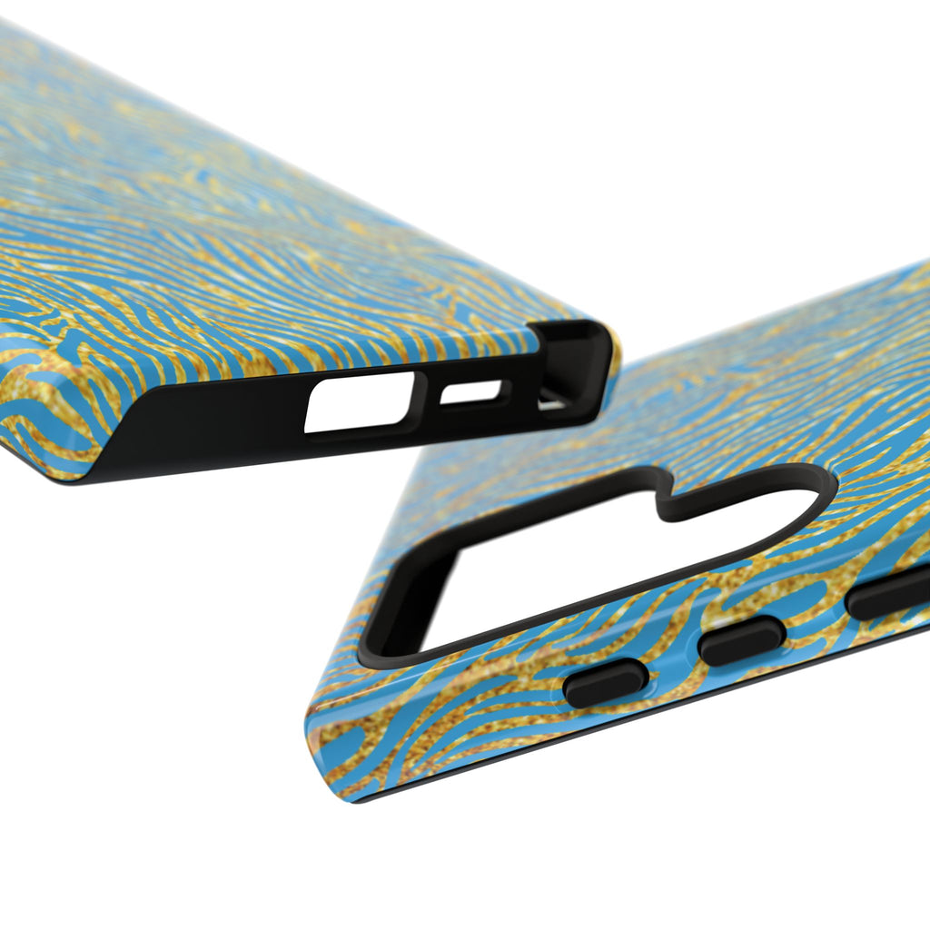 Blue Gold Zebra Tough Case for iPhone, Galaxy, or Google Pixel