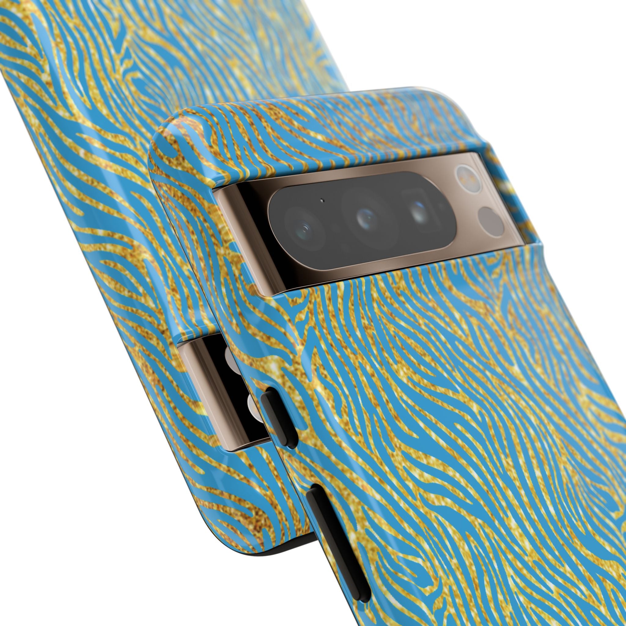 Blue Gold Zebra Tough Case for iPhone, Galaxy, or Google Pixel