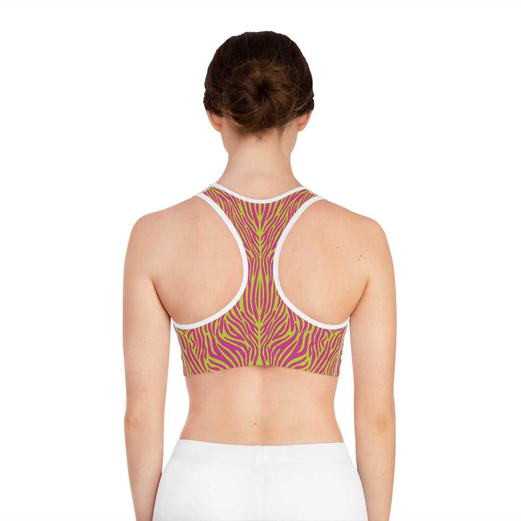Neon Pink Lime Zebra Print Sports Bra