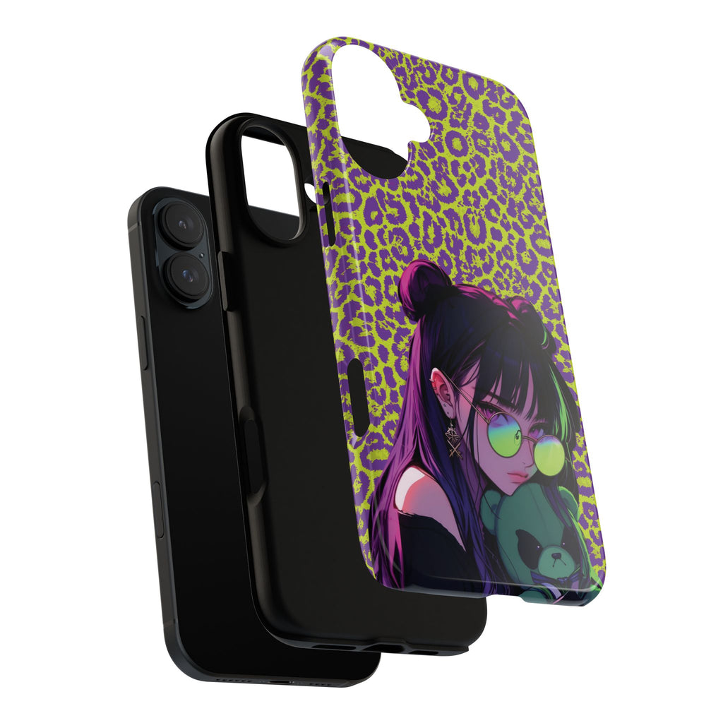 Purple Neon Lime Leopard Kz Tough Case for iPhone, Galaxy, or Google Pixel
