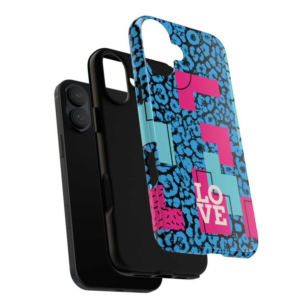 LOVE Blue Leopard 80s Vibe Tough Case for iPhone, Galaxy, or Google Pixel