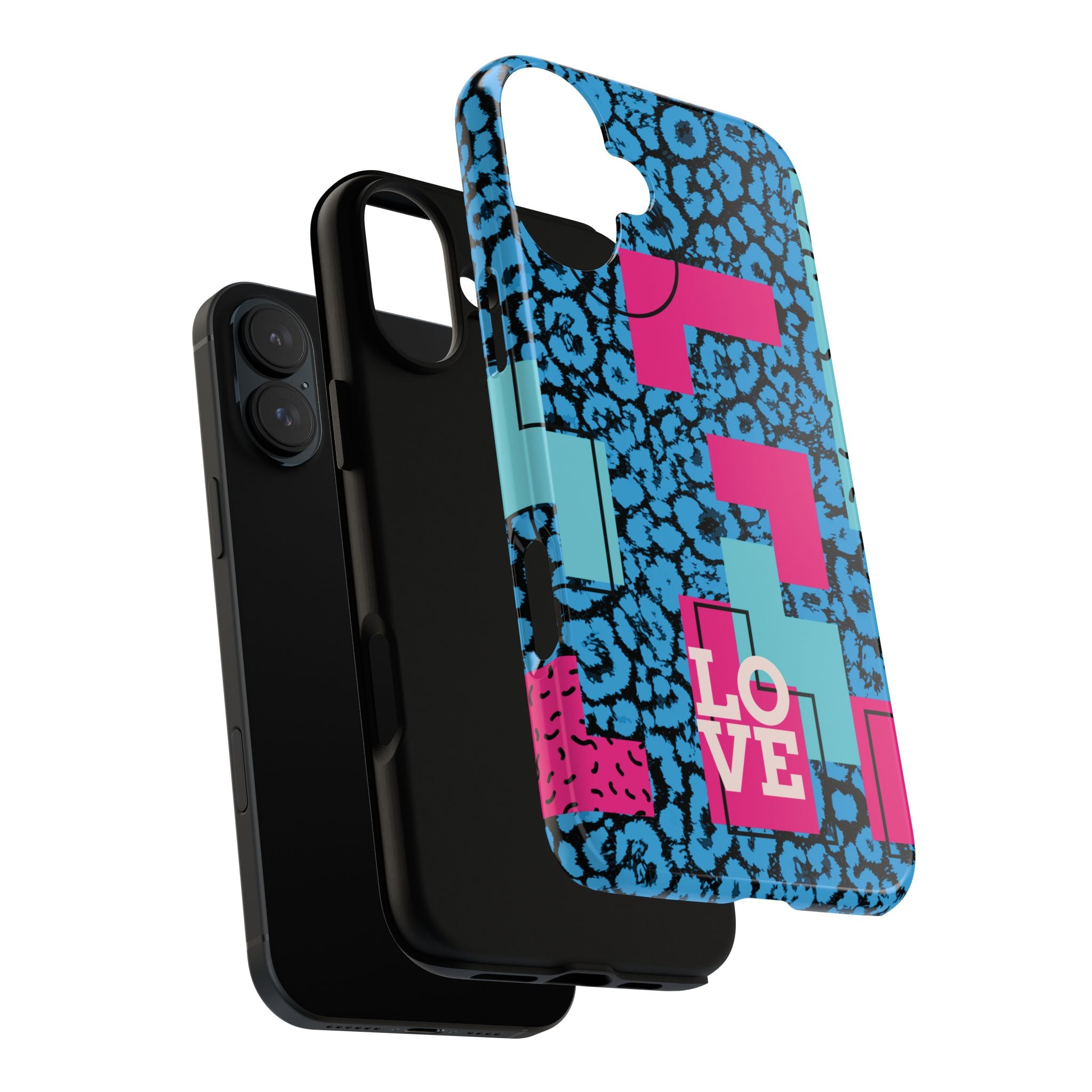 LOVE Blue Leopard 80s Vibe Tough Case for iPhone, Galaxy, or Google Pixel