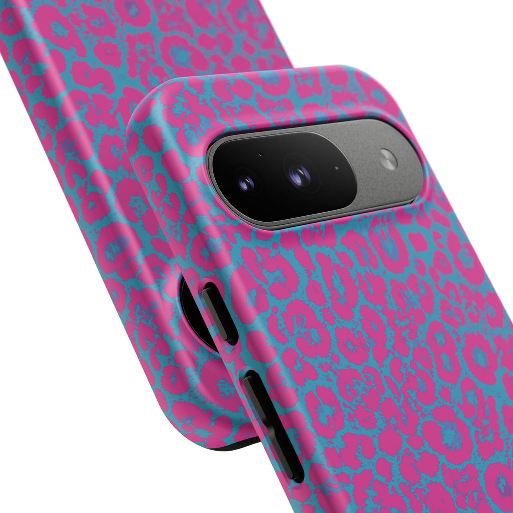 Pink Blue Leopard Tough Phone Case iPhone, Galaxy, or Google Pixel