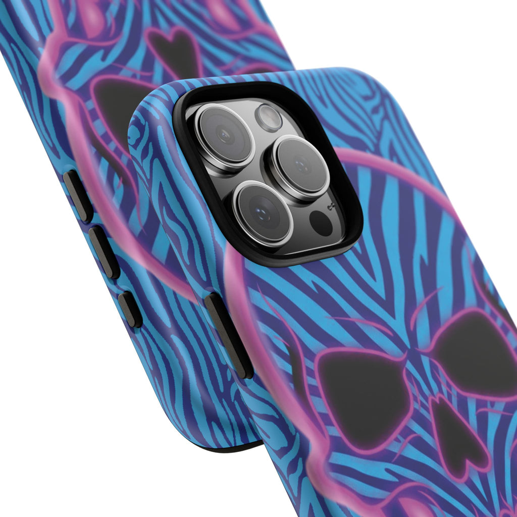 Neon Zebra Skull Tough Phone Case for iPhone, Galaxy, or Google Pixel