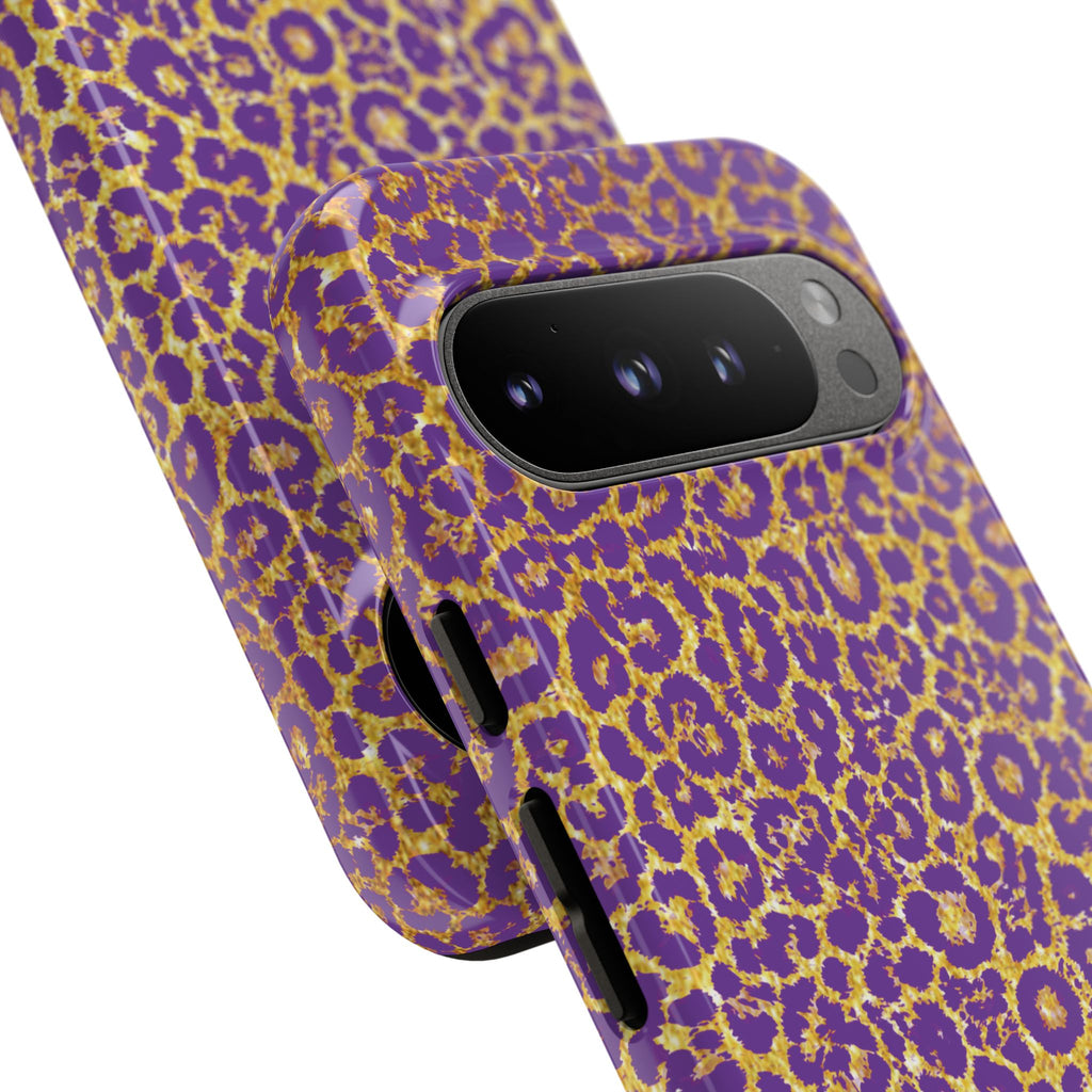 Purple Gold Leopard Tough Phone Case for iPhone, Galaxy, or Google Pixel