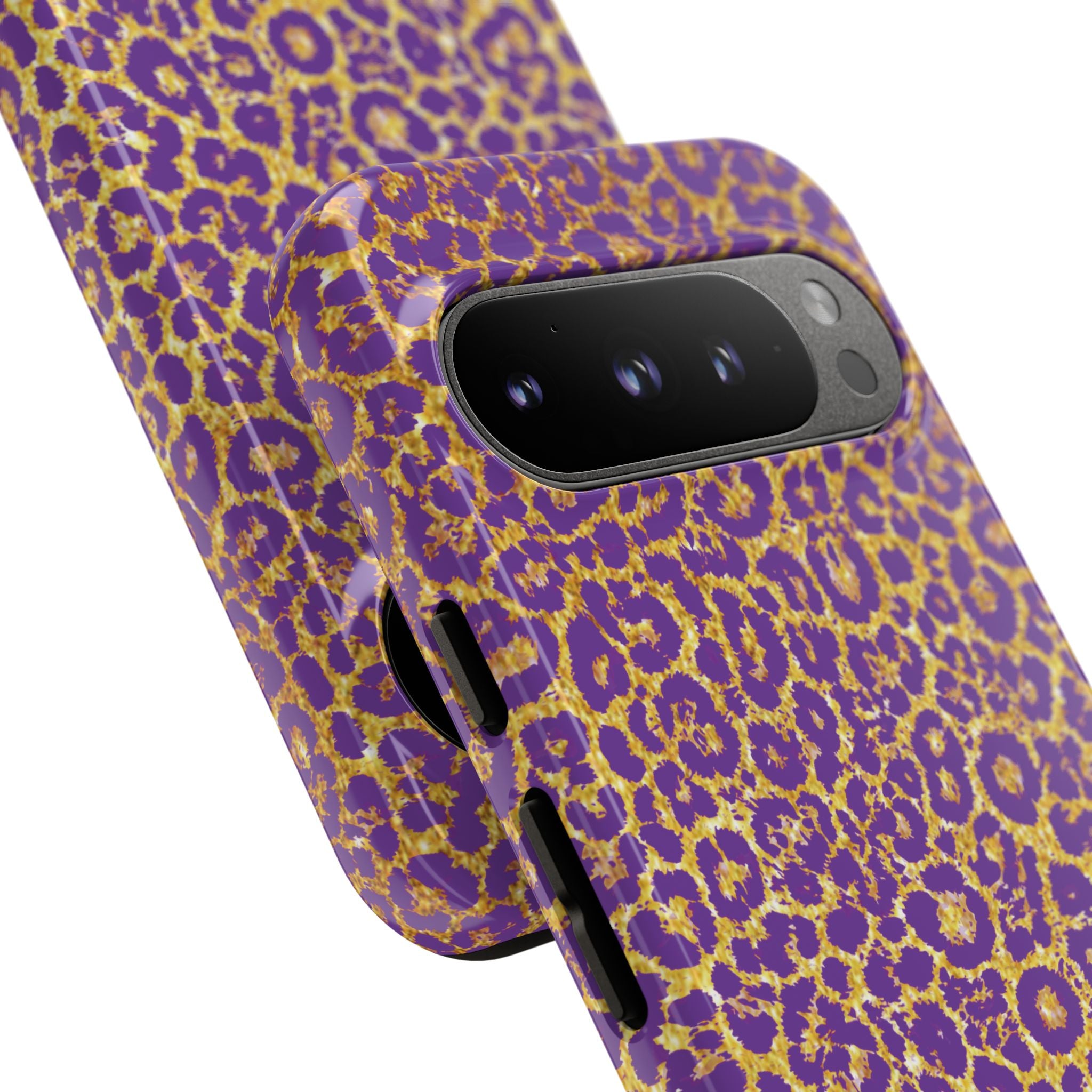 Purple Gold Leopard Tough Phone Case for iPhone, Galaxy, or Google Pixel