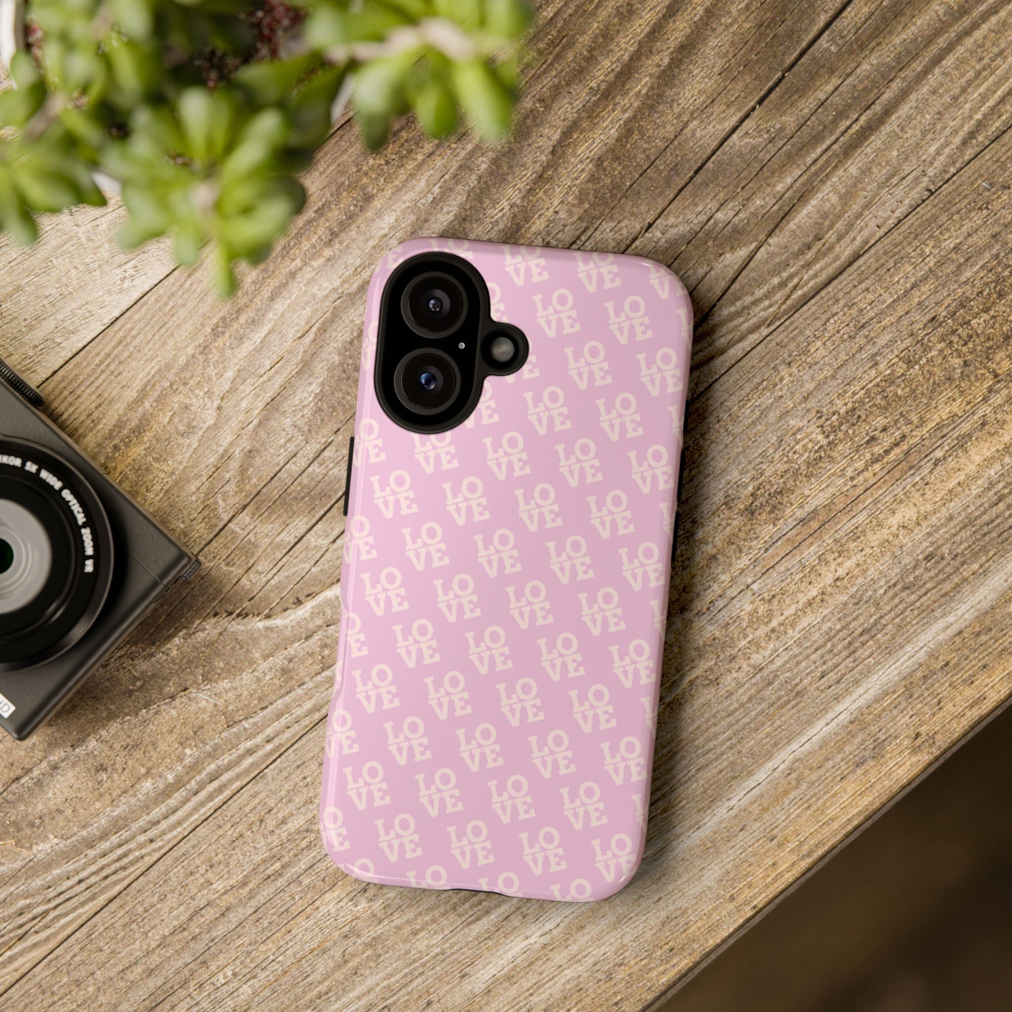 LOVE Pink Tough Phone Case for iPhone, Galaxy, or Google Pixel