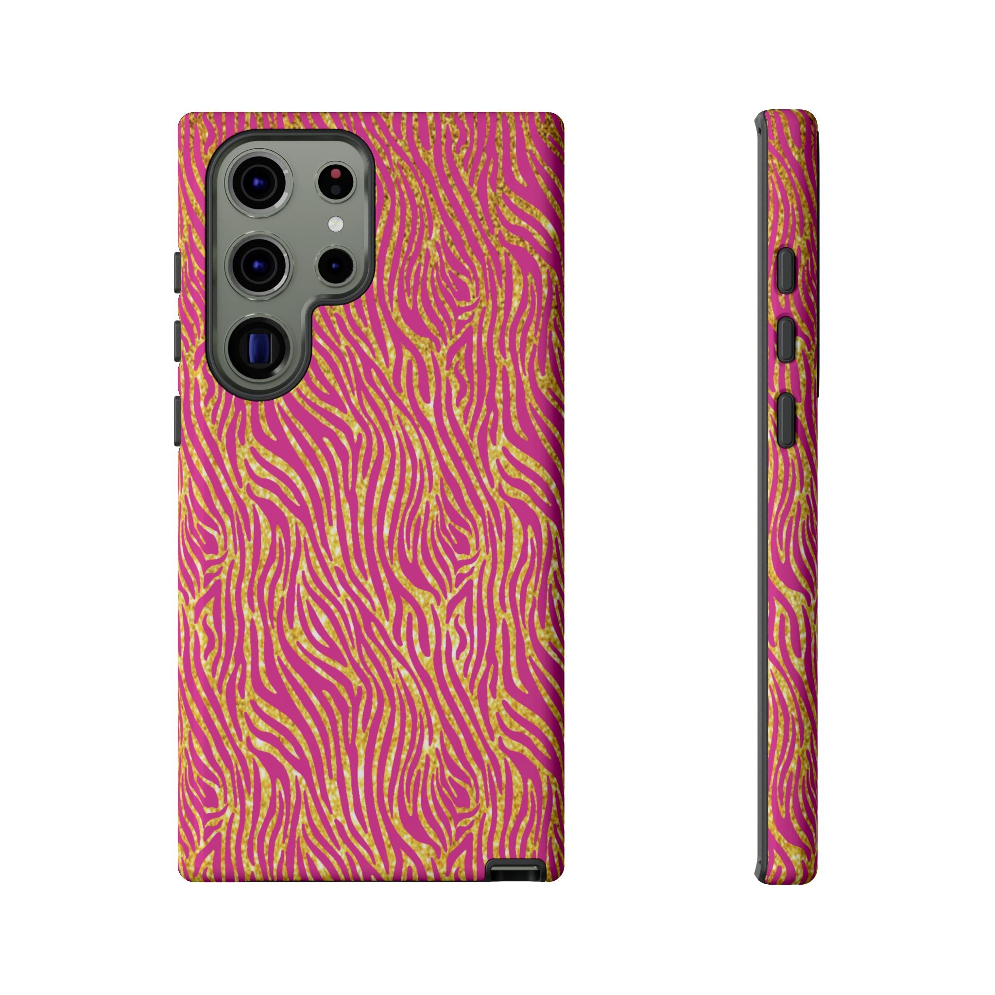 Pink Gold Zebra Print Tough Case for iPhone, Galaxy, or Google Pixel