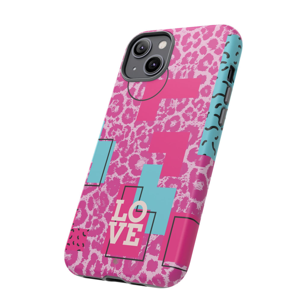 Retro Love Pink Leopard RG Tough Phone Case for iPhone, Galaxy, or Google Pixel