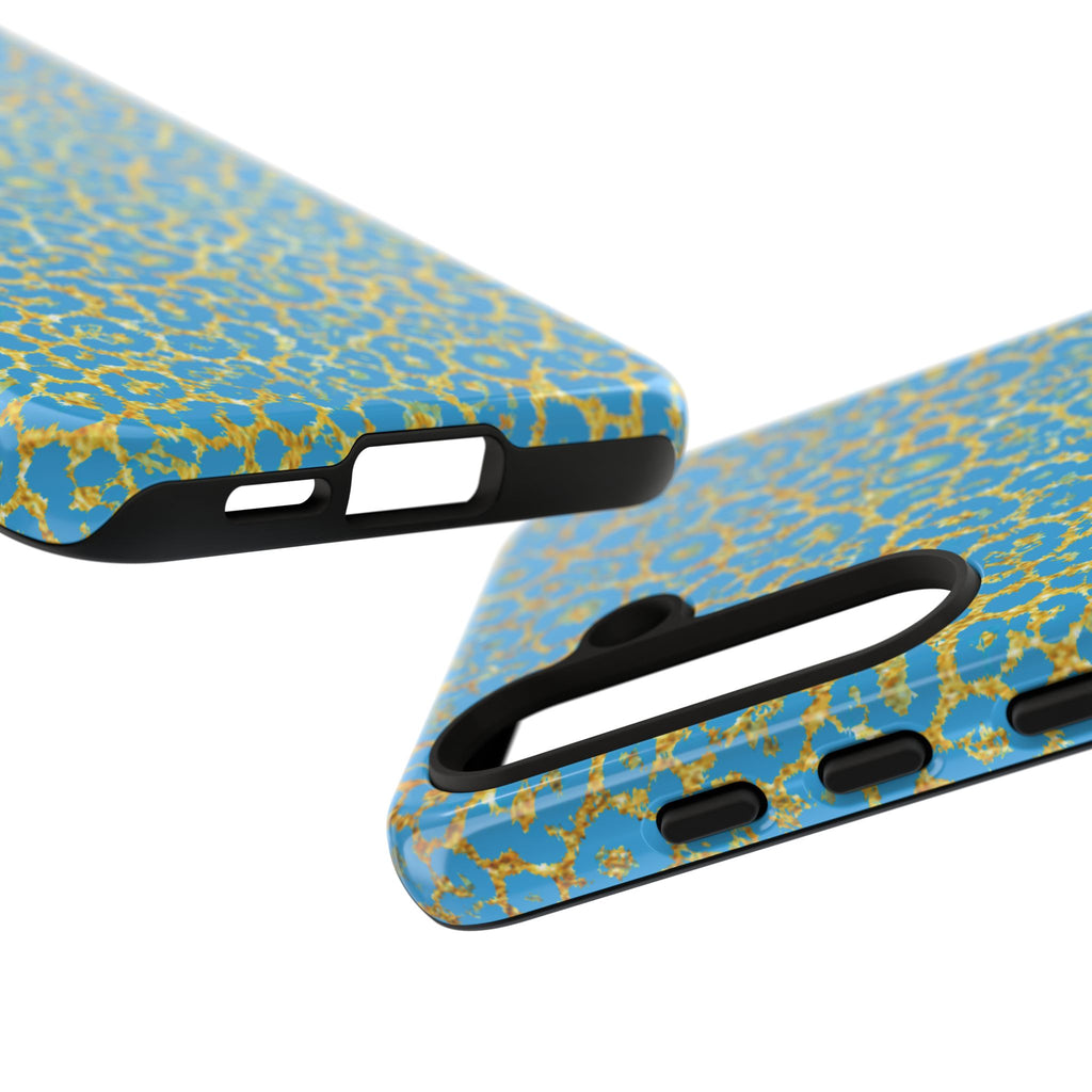 Blue Gold Leopard Tough Phone Case for iPhone, Galaxy, or Google Pixel