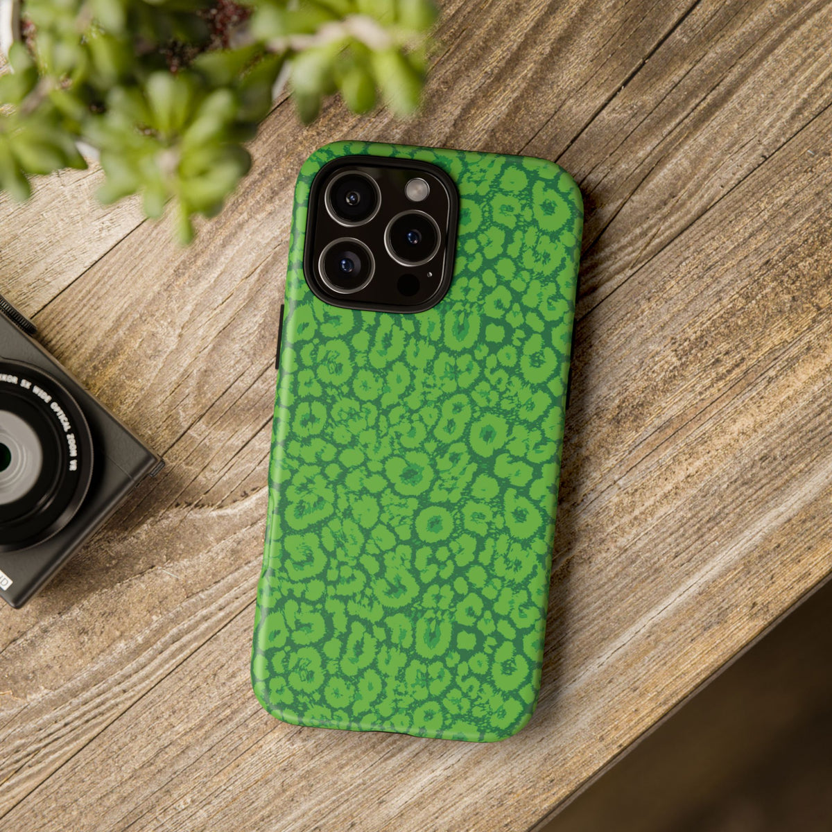 Neon Green Leopard Tough Phone Case for iPhone, Galaxy, or Google Pixel