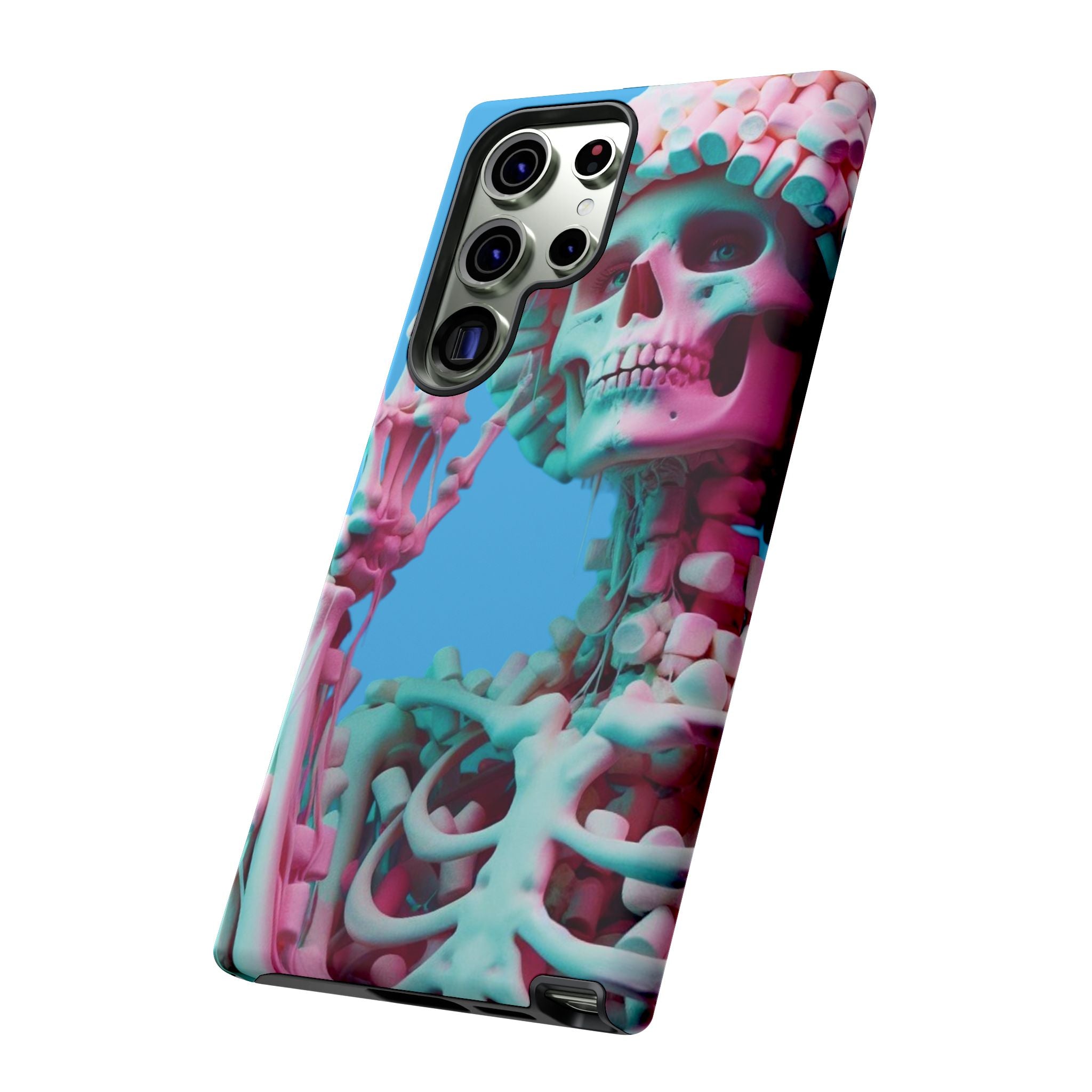 Neon Pink Skeleton Blue Tough Phone Case for iPhone, Galaxy or Google Pixel