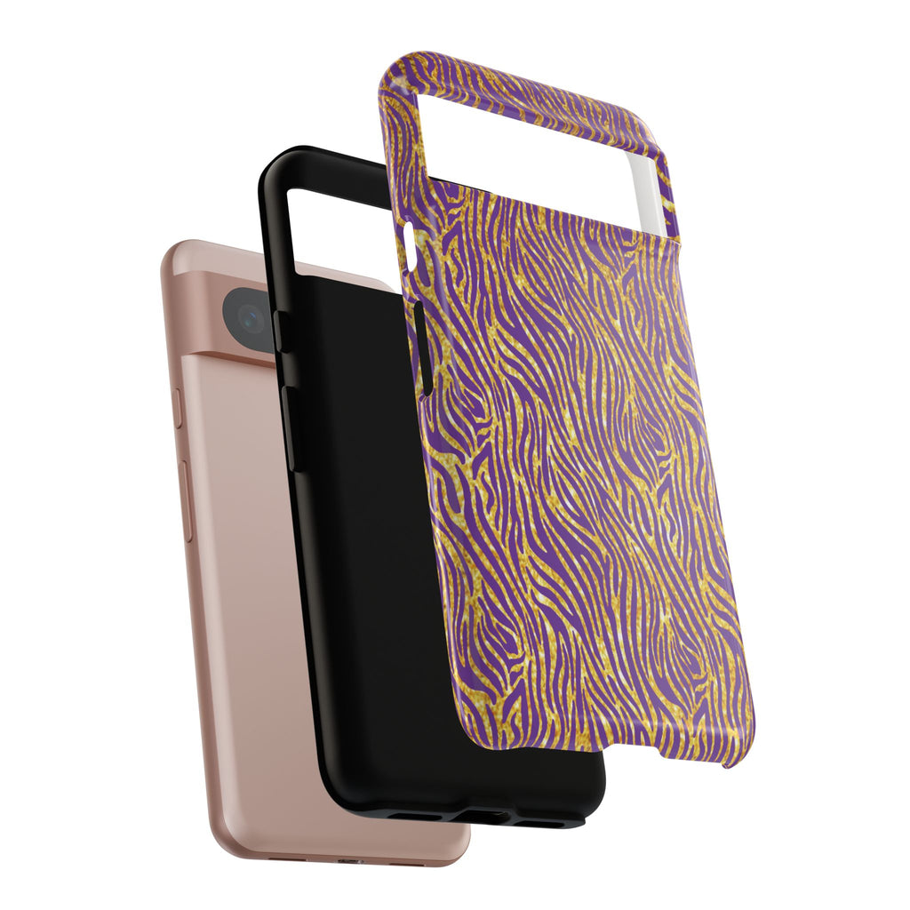 Vibrant Purple Gold Zebra Tough Phone Case iPhone, Galaxy, or Google Pixel