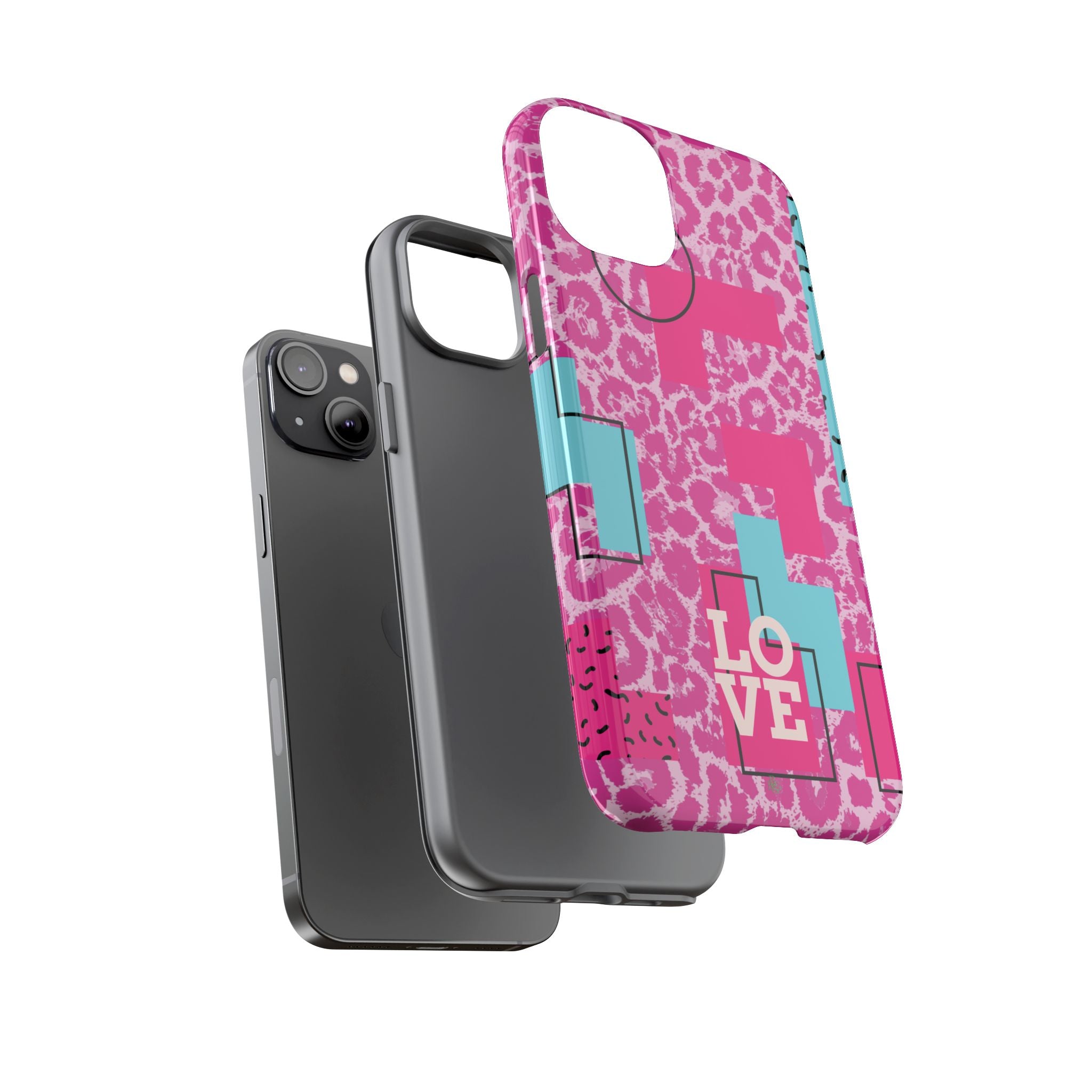 Retro Love Pink Leopard RG Tough Phone Case for iPhone, Galaxy, or Google Pixel