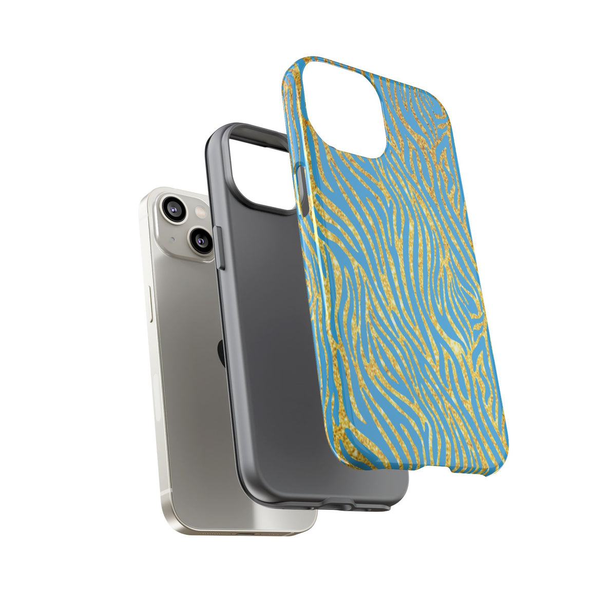 Blue Gold Zebra Tough Case for iPhone, Galaxy, or Google Pixel