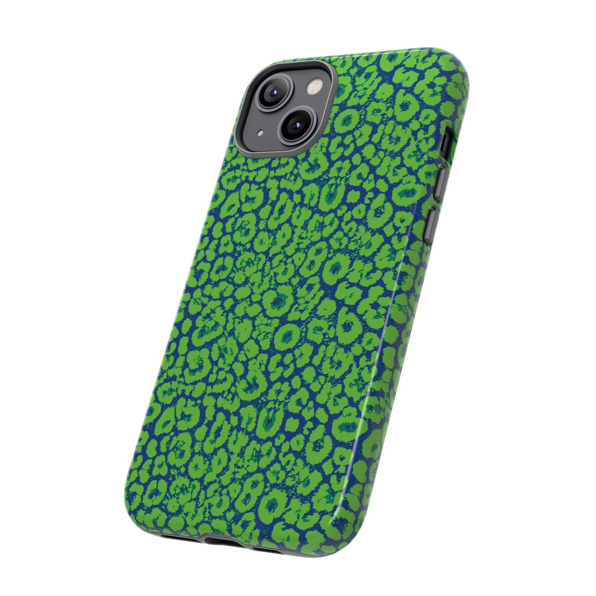 Blue Neon Green  Leopard Tough Phone Case for iPhone, Galaxy, or Google Pixel