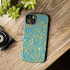Blue Gold Zebra Tough Case for iPhone, Galaxy, or Google Pixel