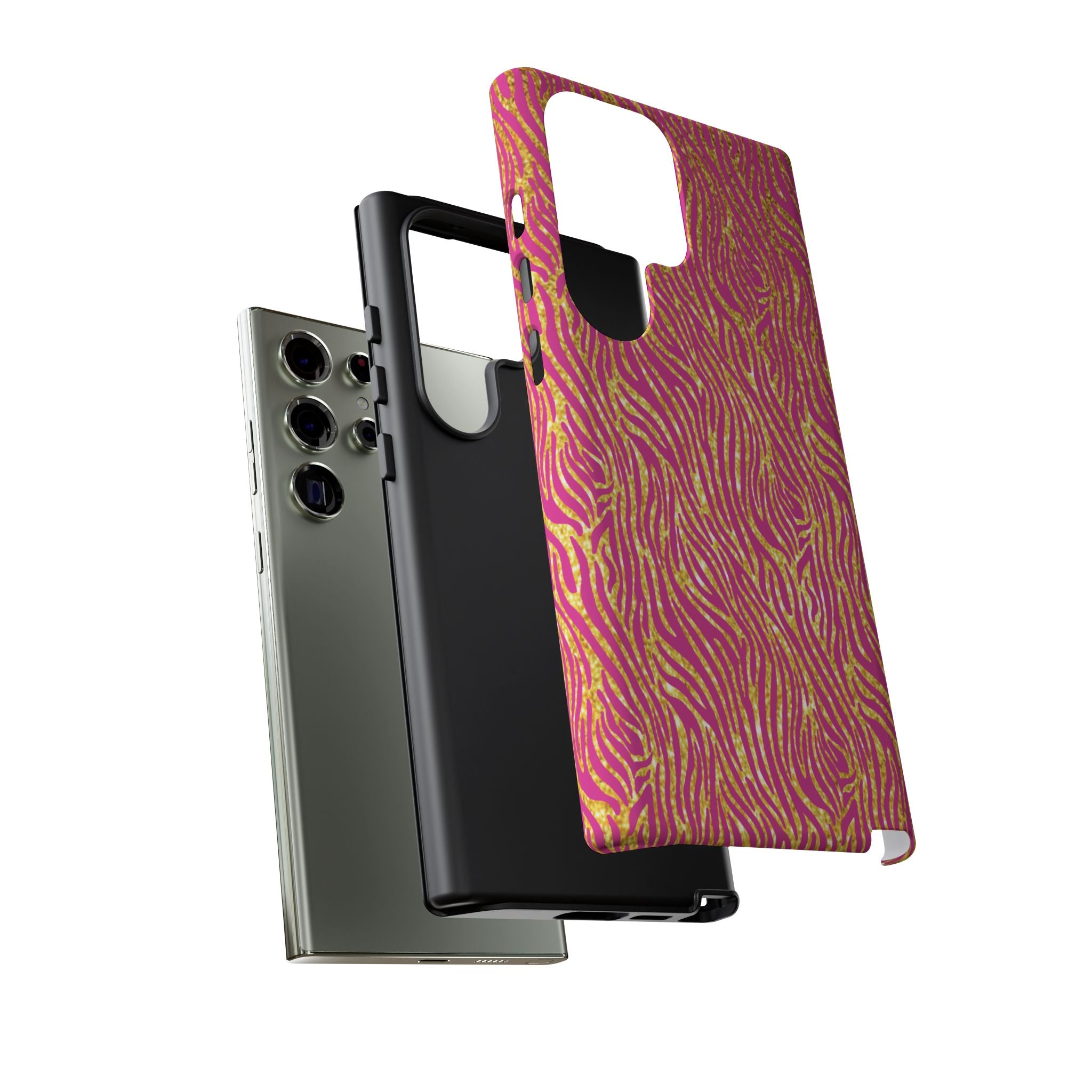 Pink Gold Zebra Print Tough Case for iPhone, Galaxy, or Google Pixel