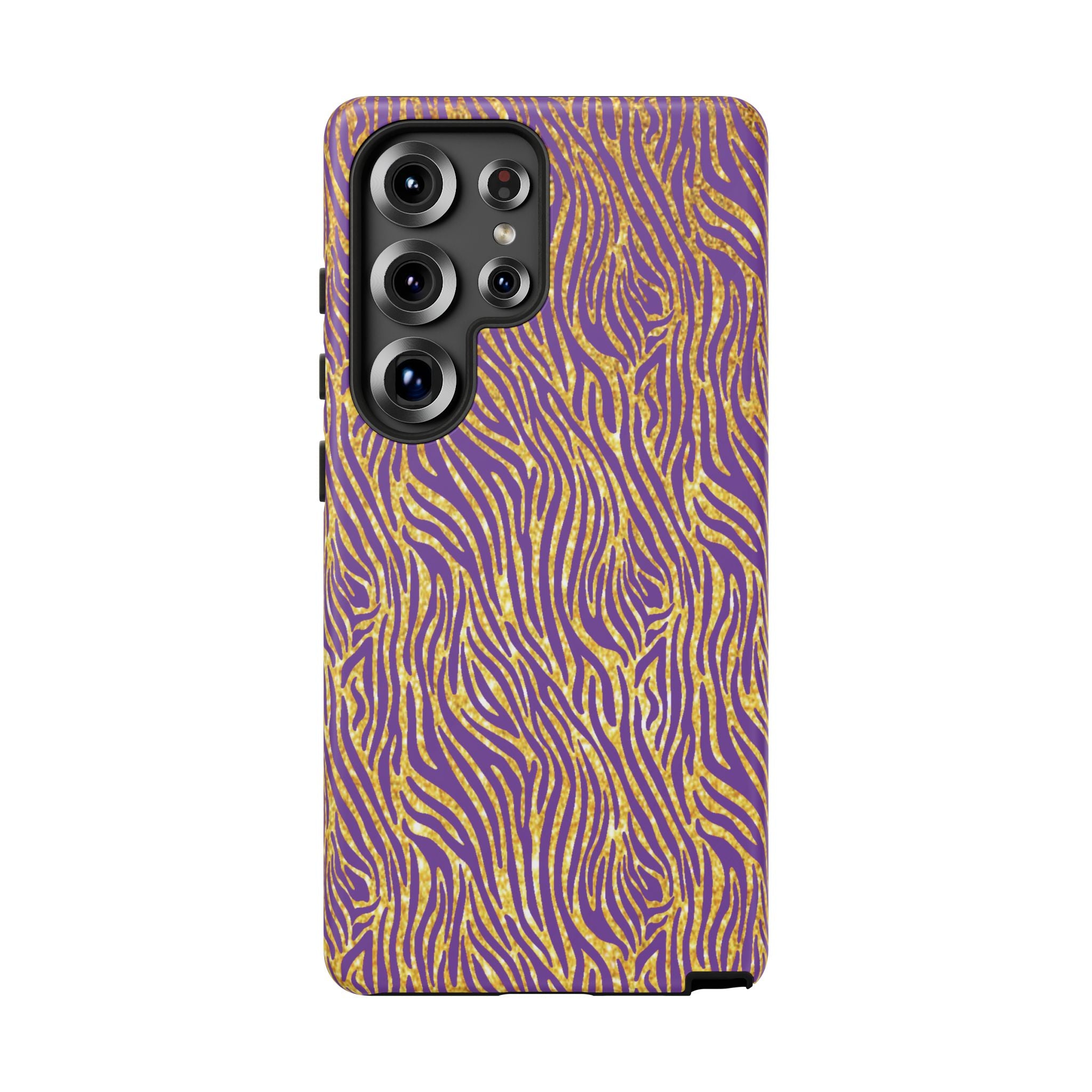 Vibrant Purple Gold Zebra Tough Phone Case iPhone, Galaxy, or Google Pixel