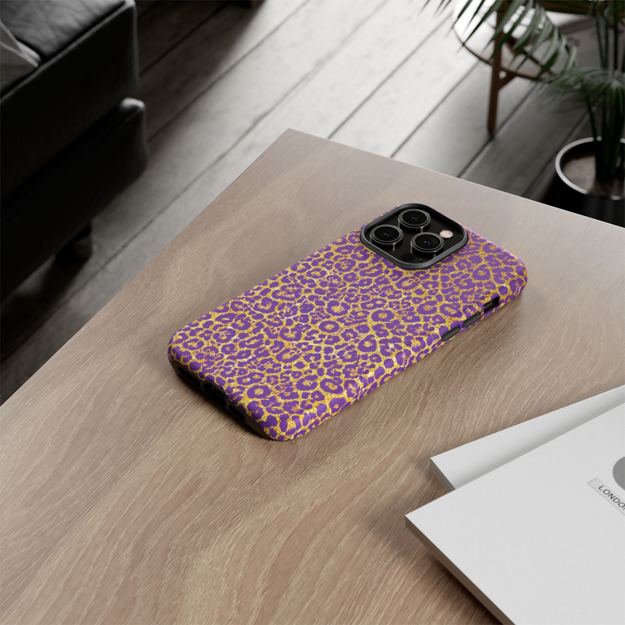 Purple Gold Leopard Tough Phone Case for iPhone, Galaxy, or Google Pixel