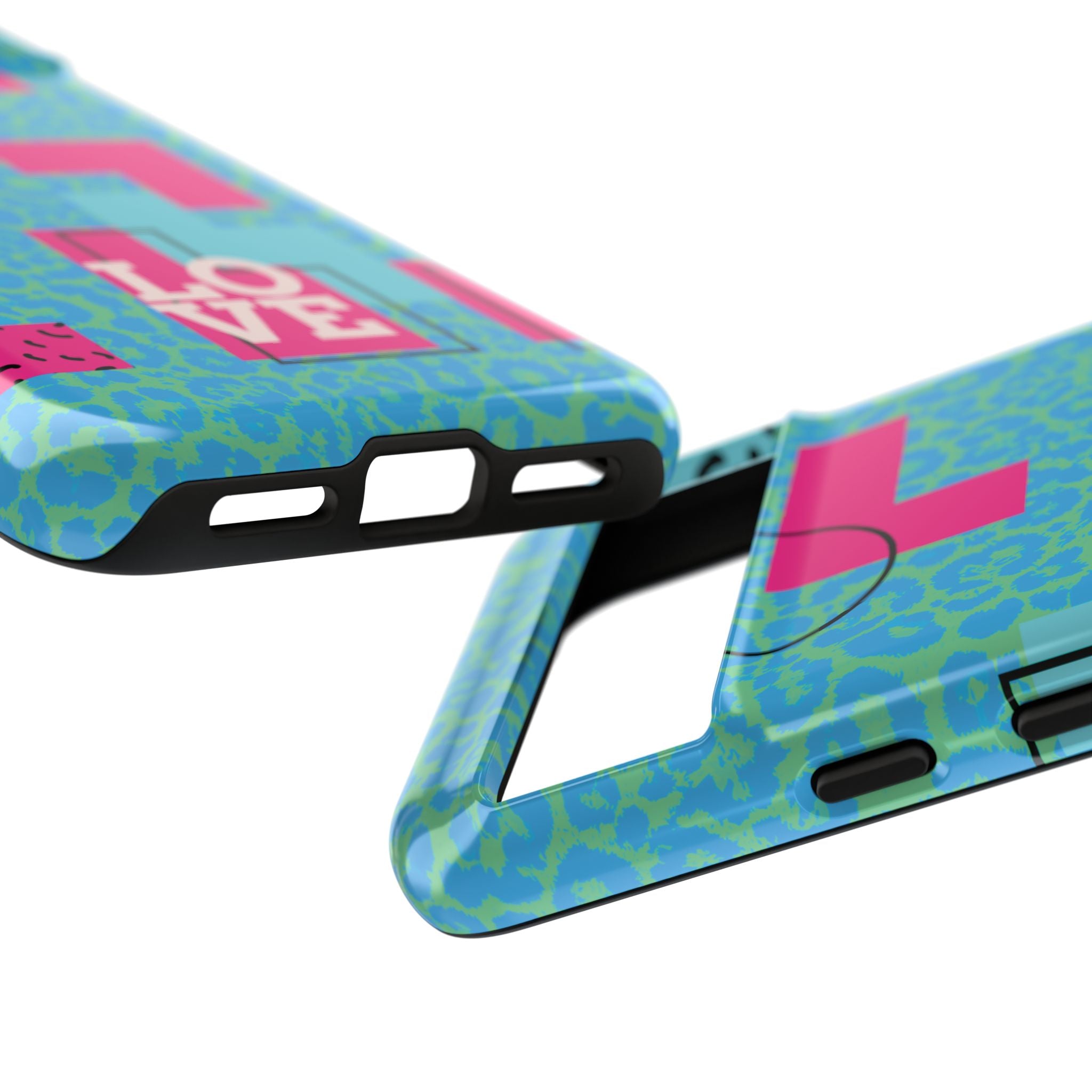 LOVE Aqua Blue Leopard RG Tough Phone Case iPhone, Galaxy, or Google Pixel