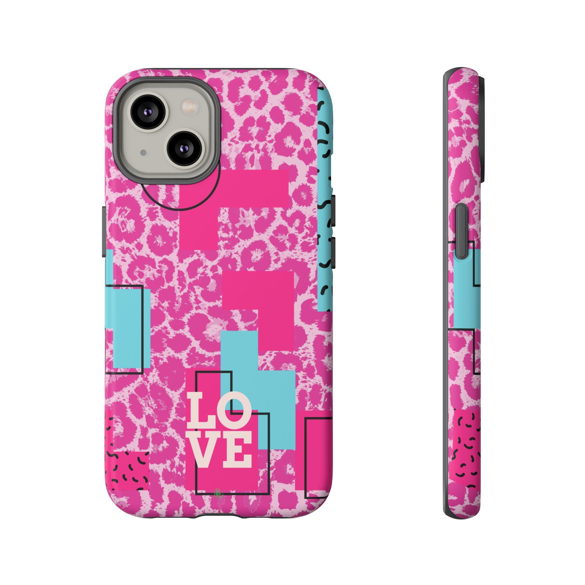 Retro Love Pink Leopard RG Tough Phone Case for iPhone, Galaxy, or Google Pixel
