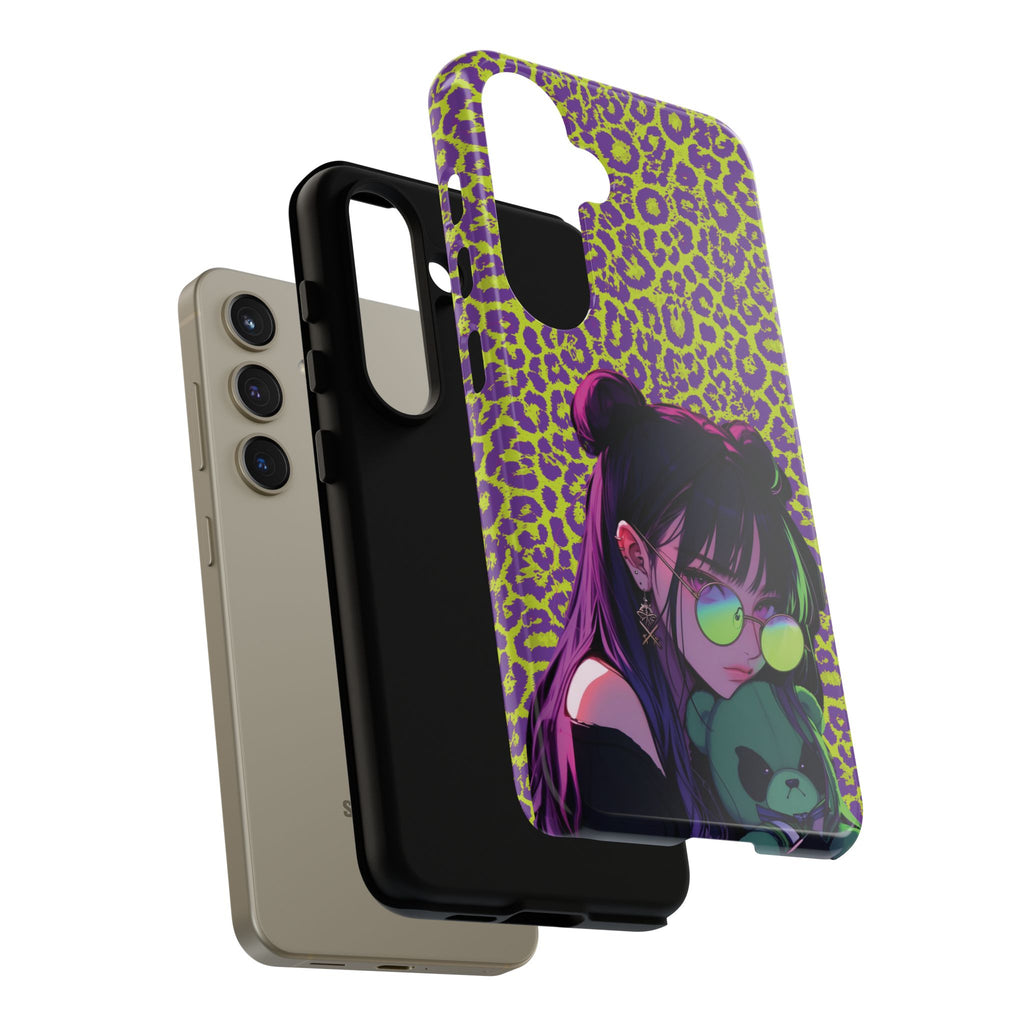 Purple Neon Lime Leopard Kz Tough Case for iPhone, Galaxy, or Google Pixel
