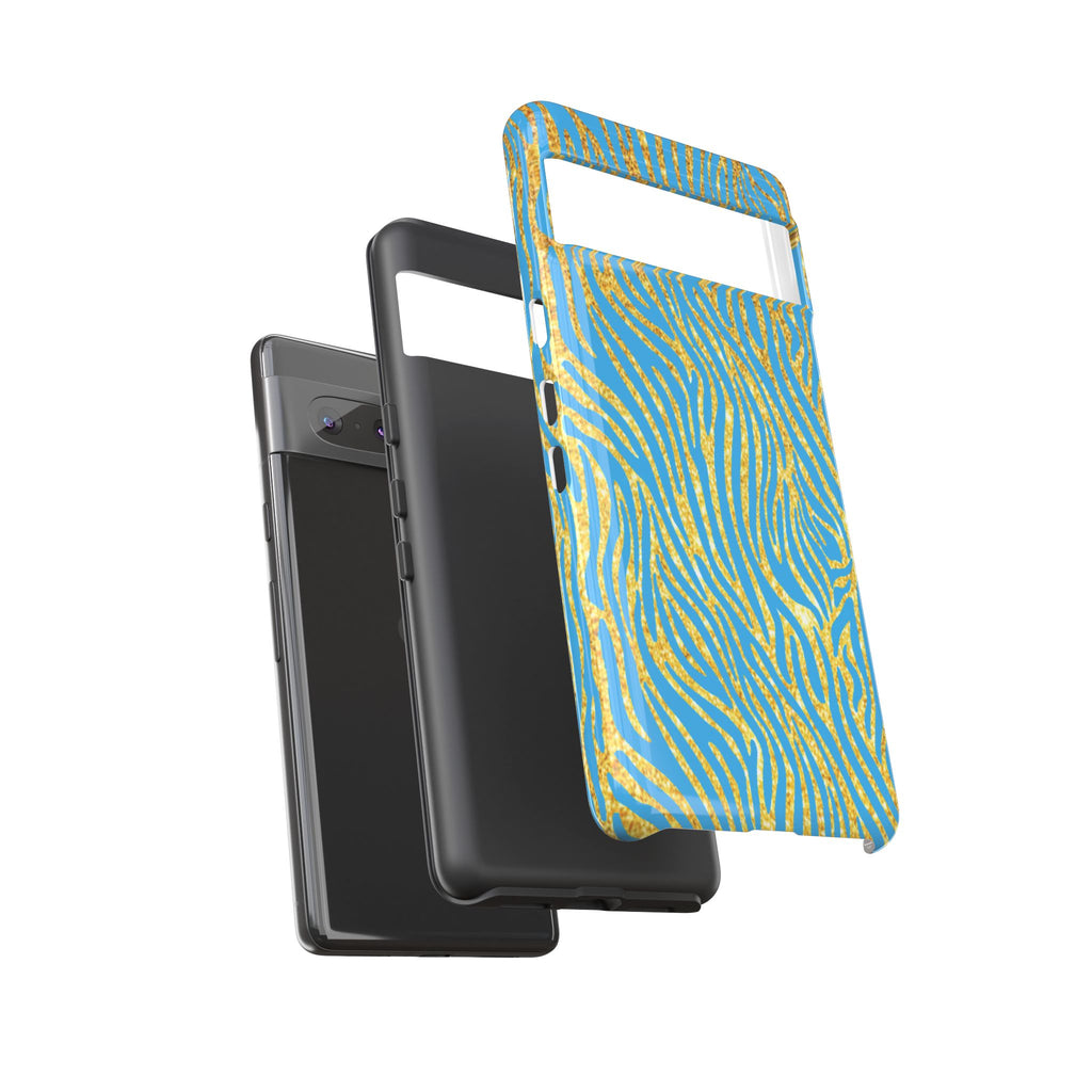 Blue Gold Zebra Tough Case for iPhone, Galaxy, or Google Pixel