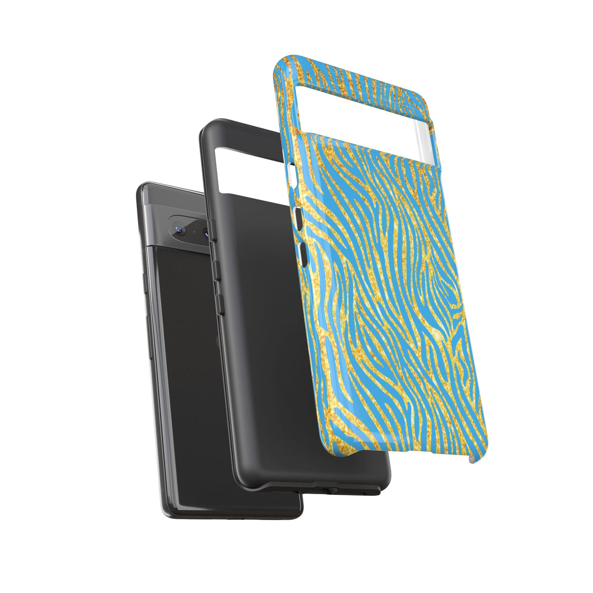 Blue Gold Zebra Tough Case for iPhone, Galaxy, or Google Pixel