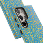 Blue Gold Leopard Tough Phone Case for iPhone, Galaxy, or Google Pixel