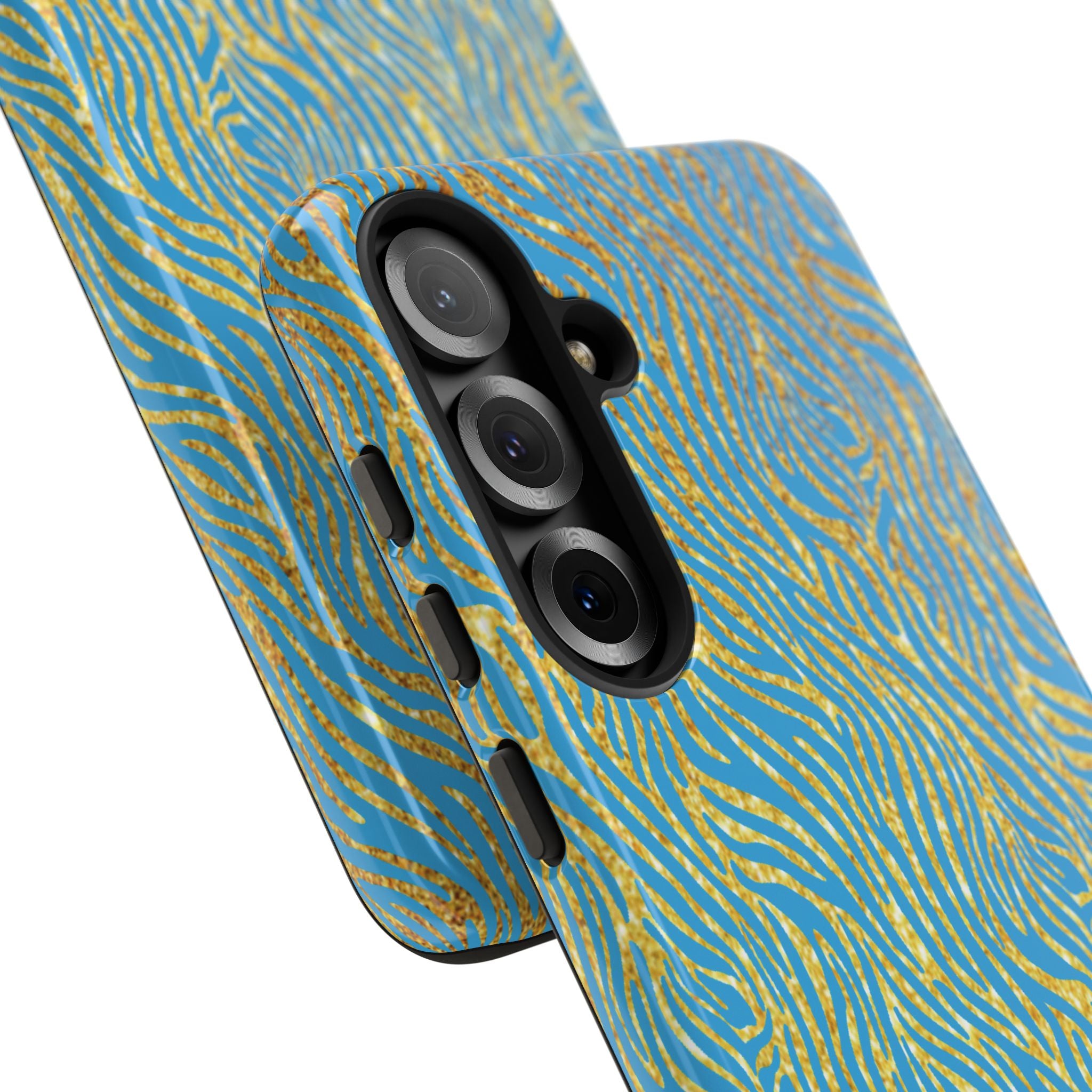 Blue Gold Zebra Tough Case for iPhone, Galaxy, or Google Pixel