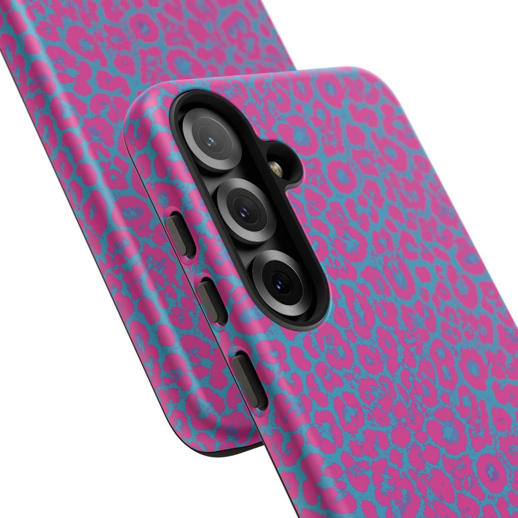 Pink Blue Leopard Tough Phone Case iPhone, Galaxy, or Google Pixel